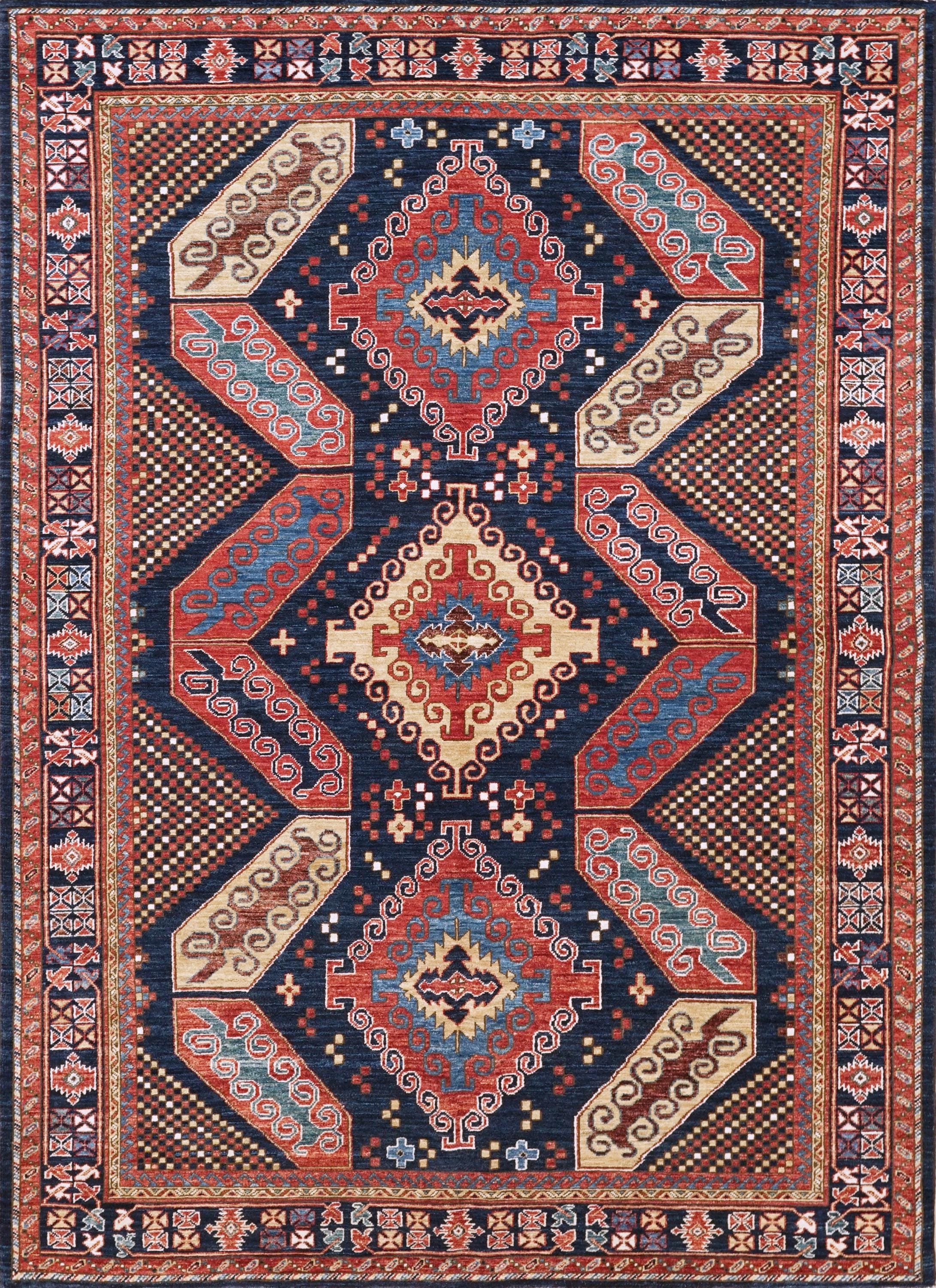 6x9 Ft Blue Heriz Rug - Hand Knotted Afghan Wool Rug