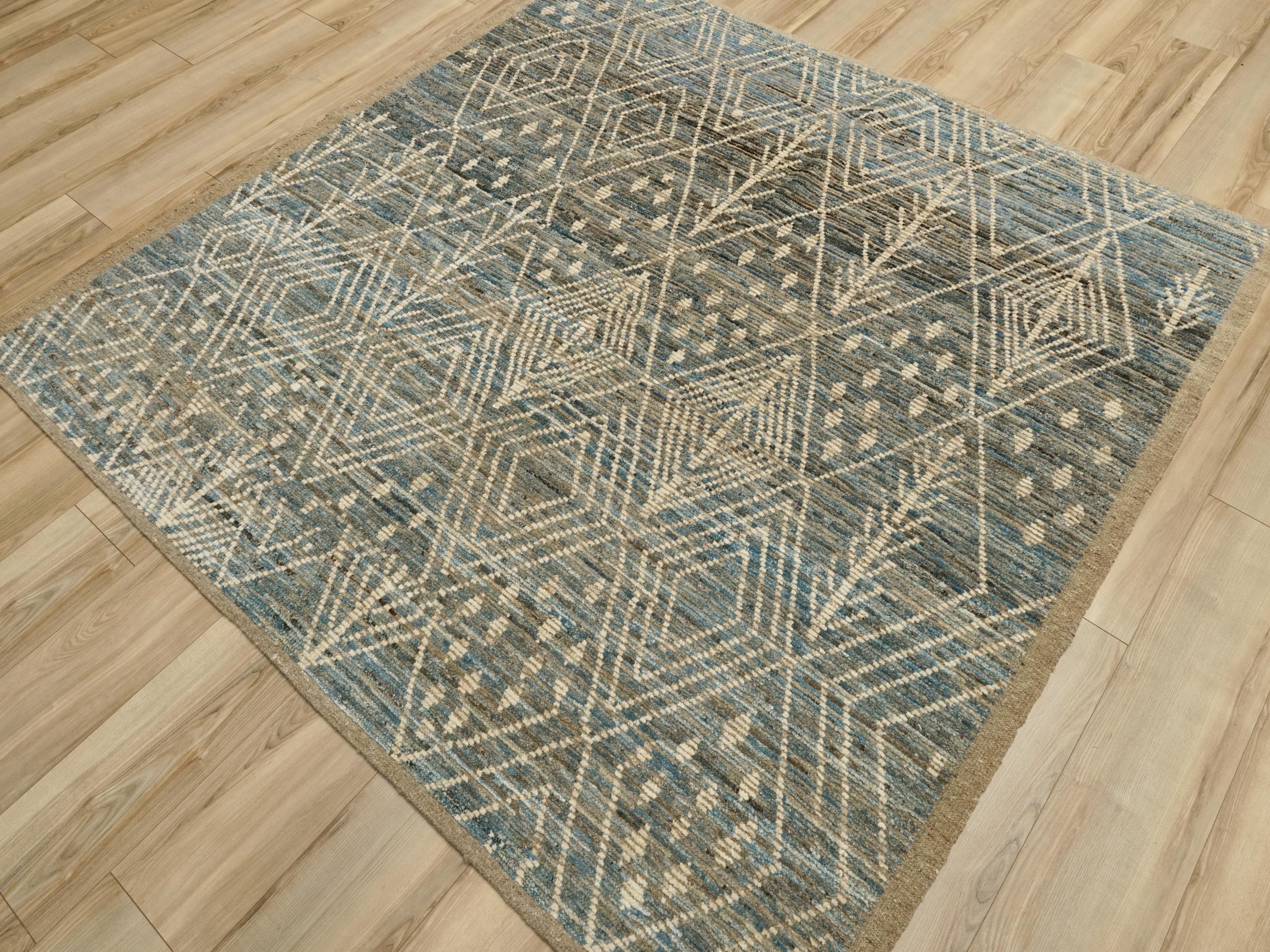 7x7 Ft Blue Moroccan Rug - Afghan Handmade Area Rug