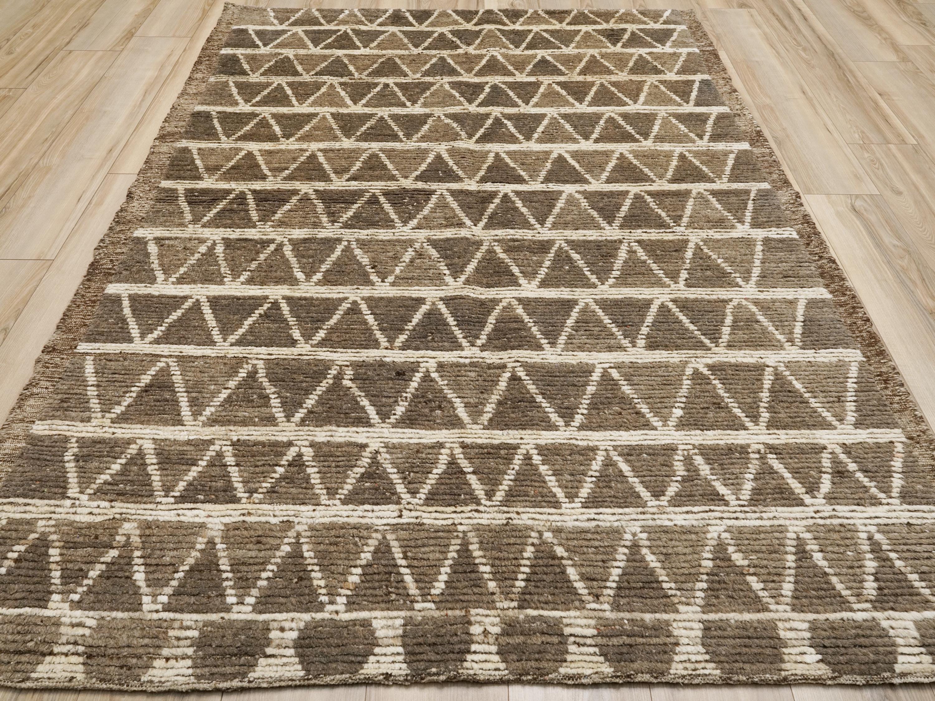 6x8 Ft Brown Moroccan Rug - Geometric Wool Rug