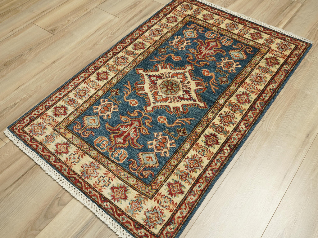 3x4 Ft Blue Kazak Rug - Afghan Handmade Area Rug