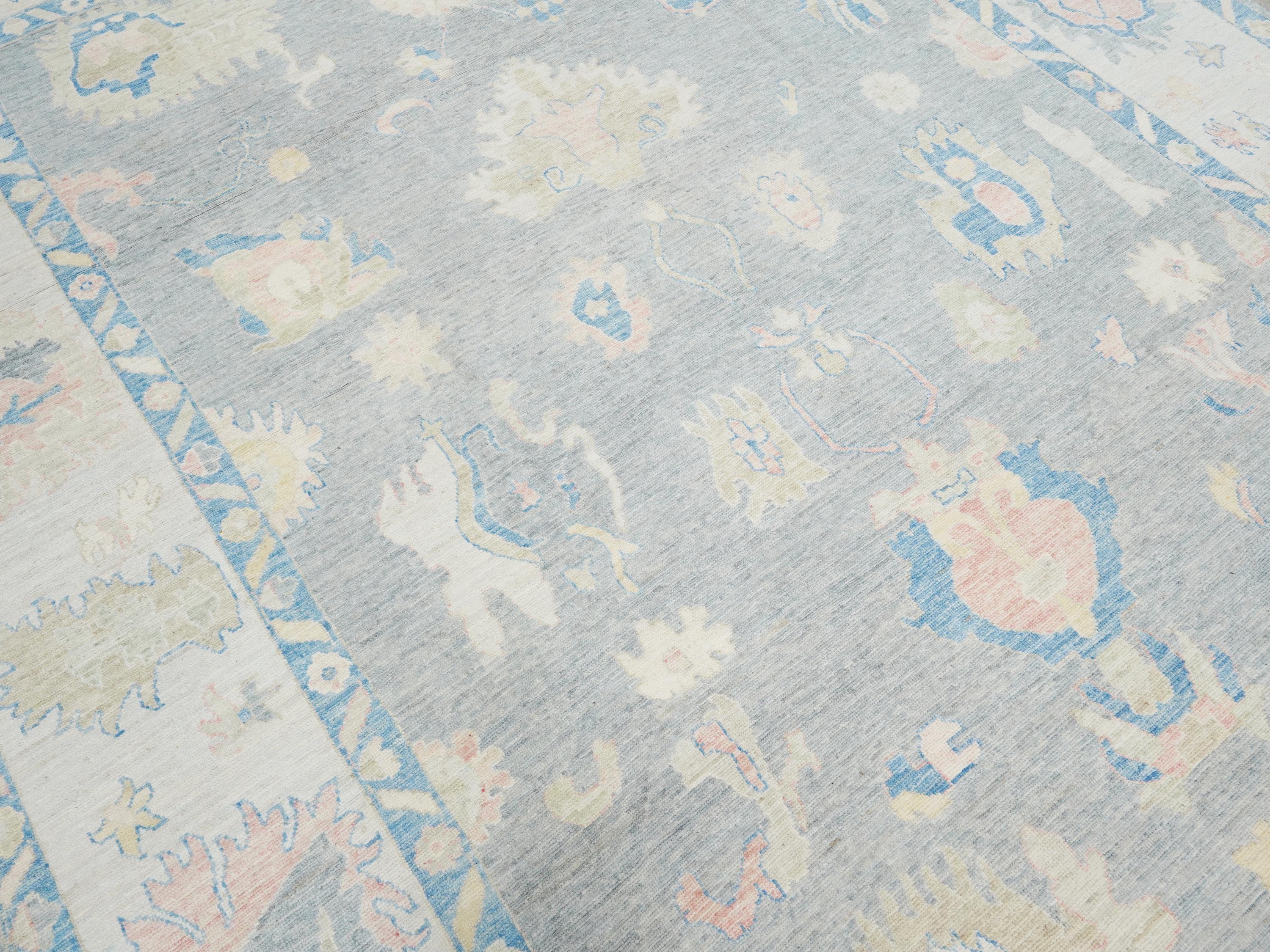 10x14 Ft Muted Blue Ushak Rug - Hand Knotted Wool Area Rug