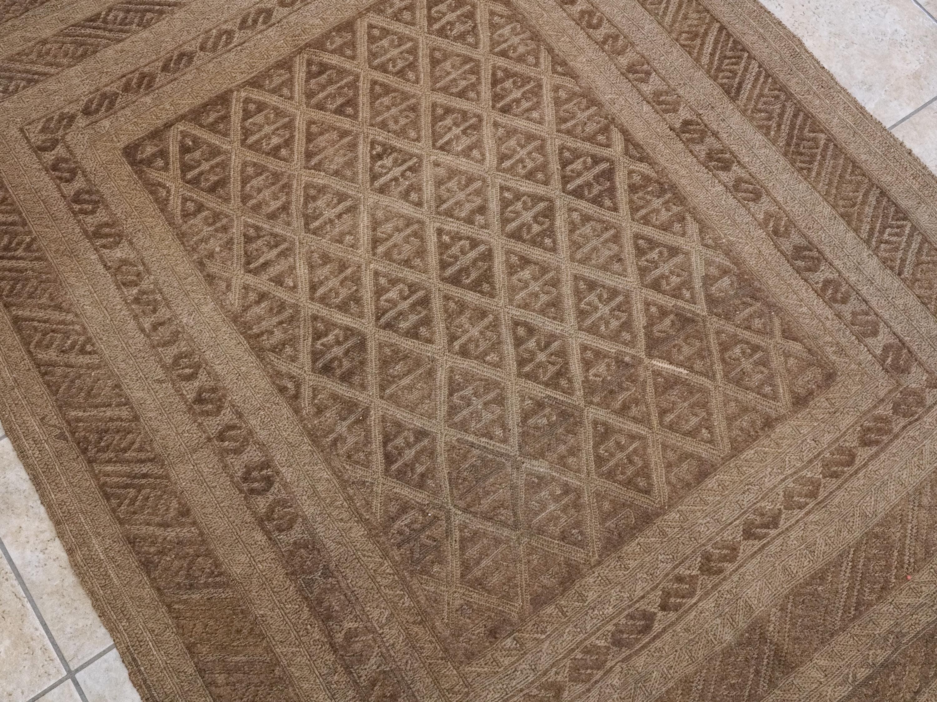 5x6 Ft Vintage Tribal Kilim Rug - Hand Knotted Wool - Dark Brown