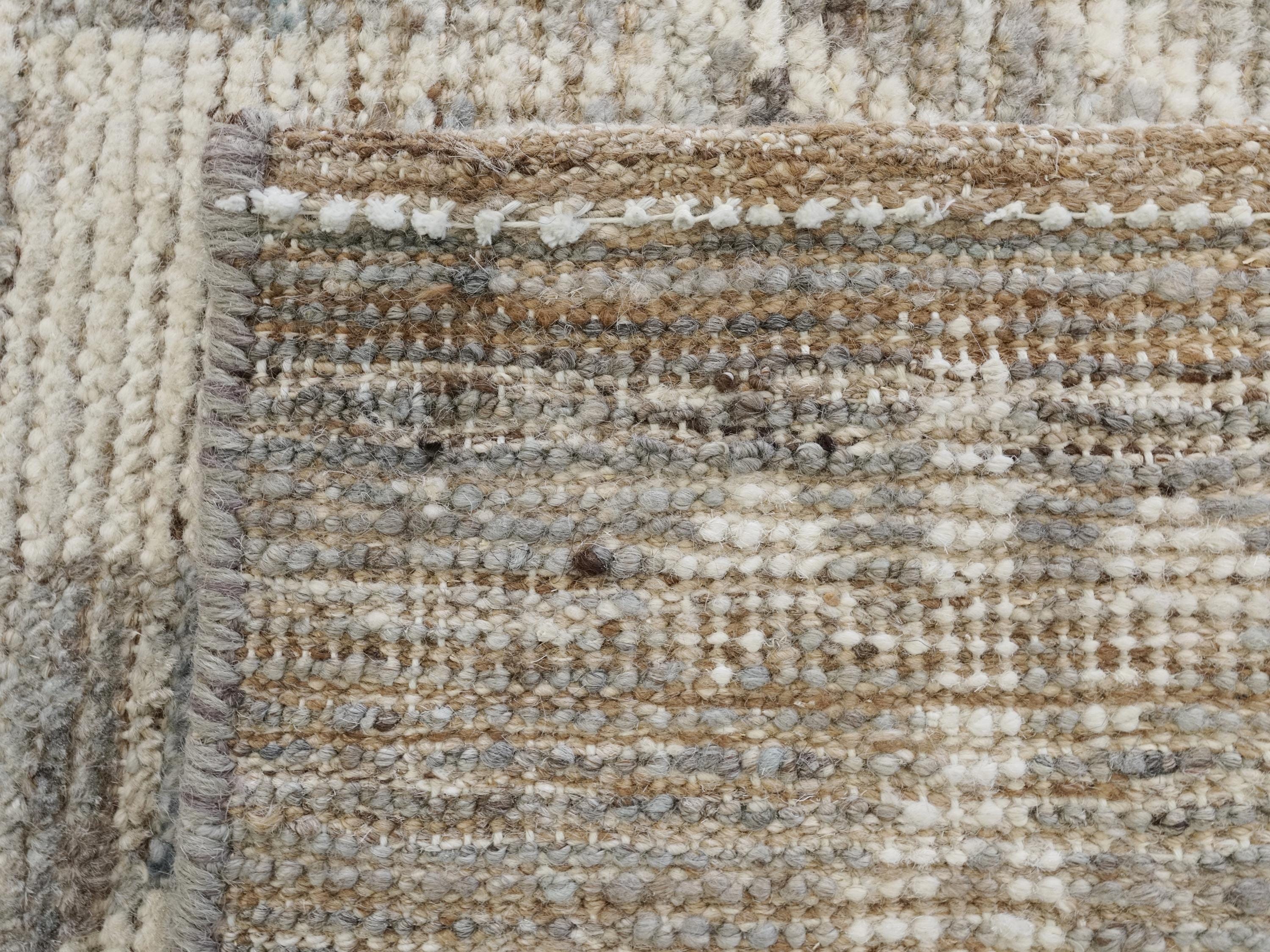 10 Ft Handmade Afghan Wool Runner Rug - Light Gray Moroccan Design