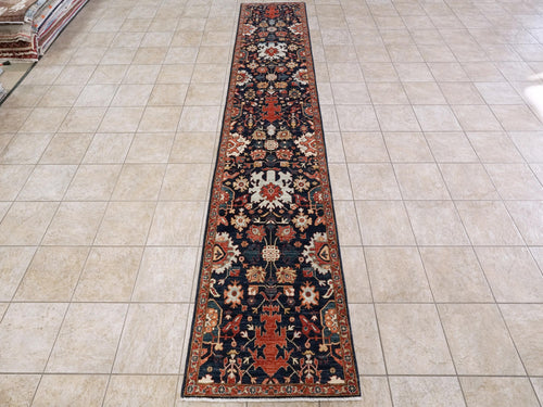 14 Ft Red Serapi Runner Rug - Traditional Wool Hallway Rug