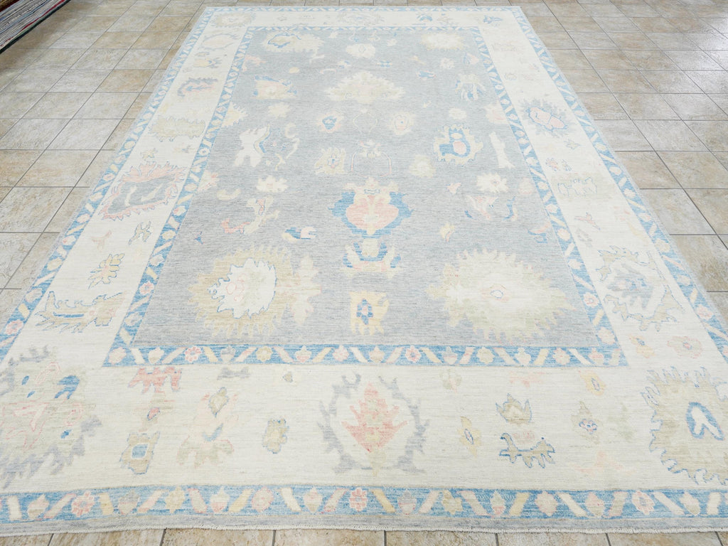 10x14 Ft Muted Blue Ushak Rug - Hand Knotted Wool Area Rug