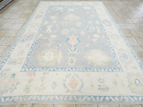 10x14 Ft Muted Blue Ushak Rug - Hand Knotted Wool Area Rug