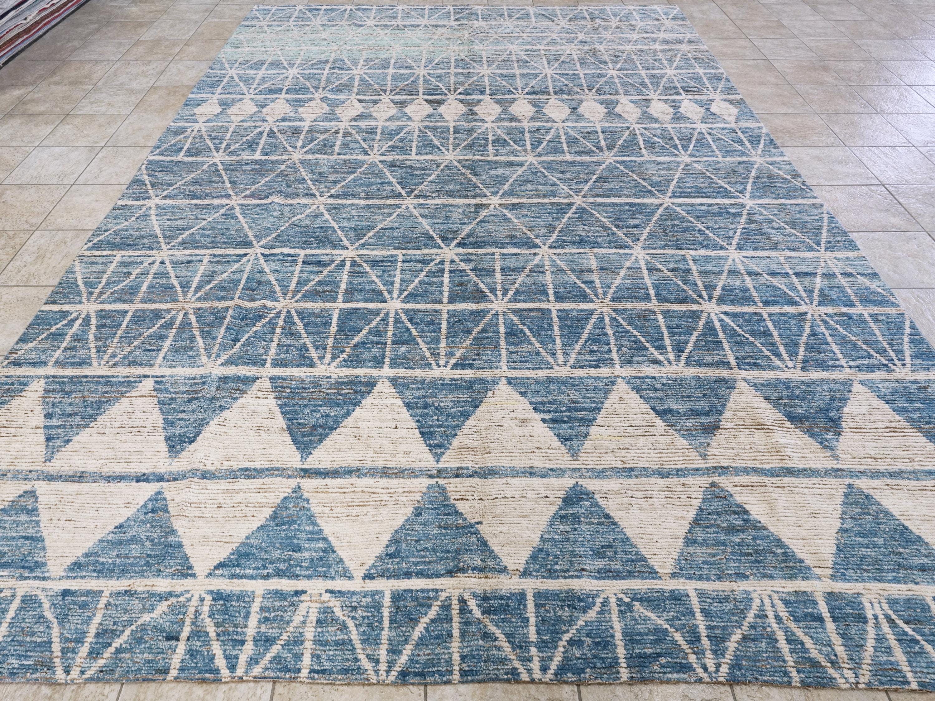 10x14 Ft Blue & White Moroccan Rug - Afghan Handmade Wool Rug