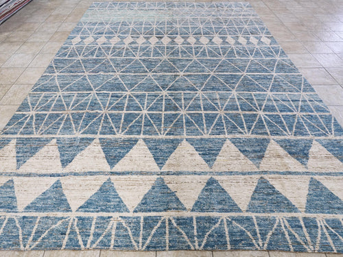 10x14 Ft Blue & White Moroccan Rug - Afghan Handmade Wool Rug