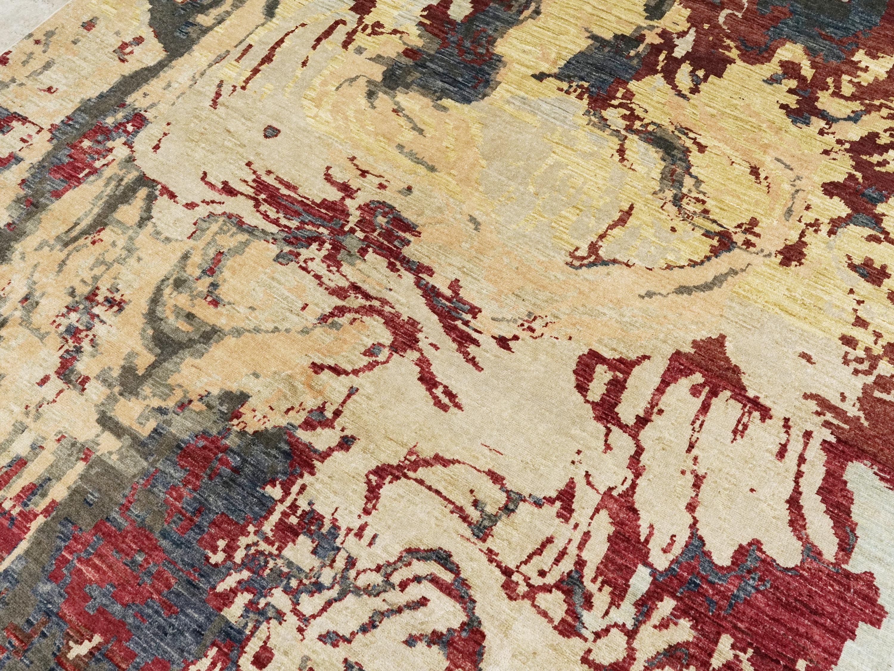 7x10 Ft Hand Knotted Gabbeh Rug - Red & Beige Wool Abstract Rug