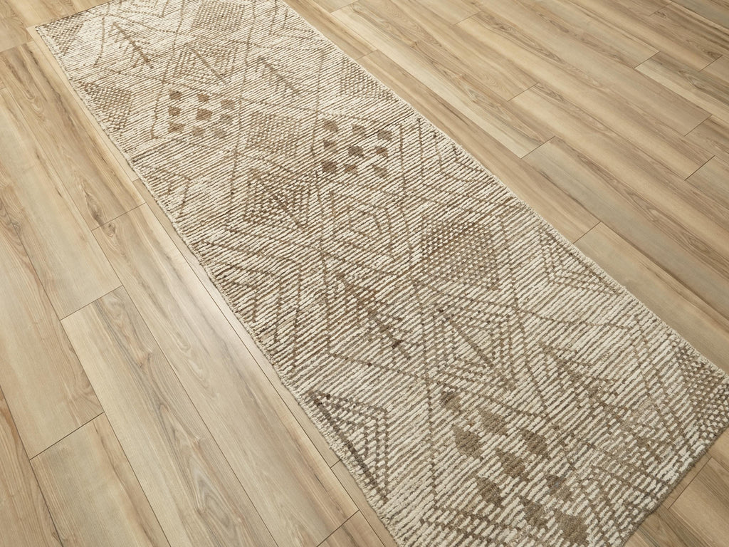 10 Ft Beige Moroccan Runner Rug - Hand Knotted Wool Runner