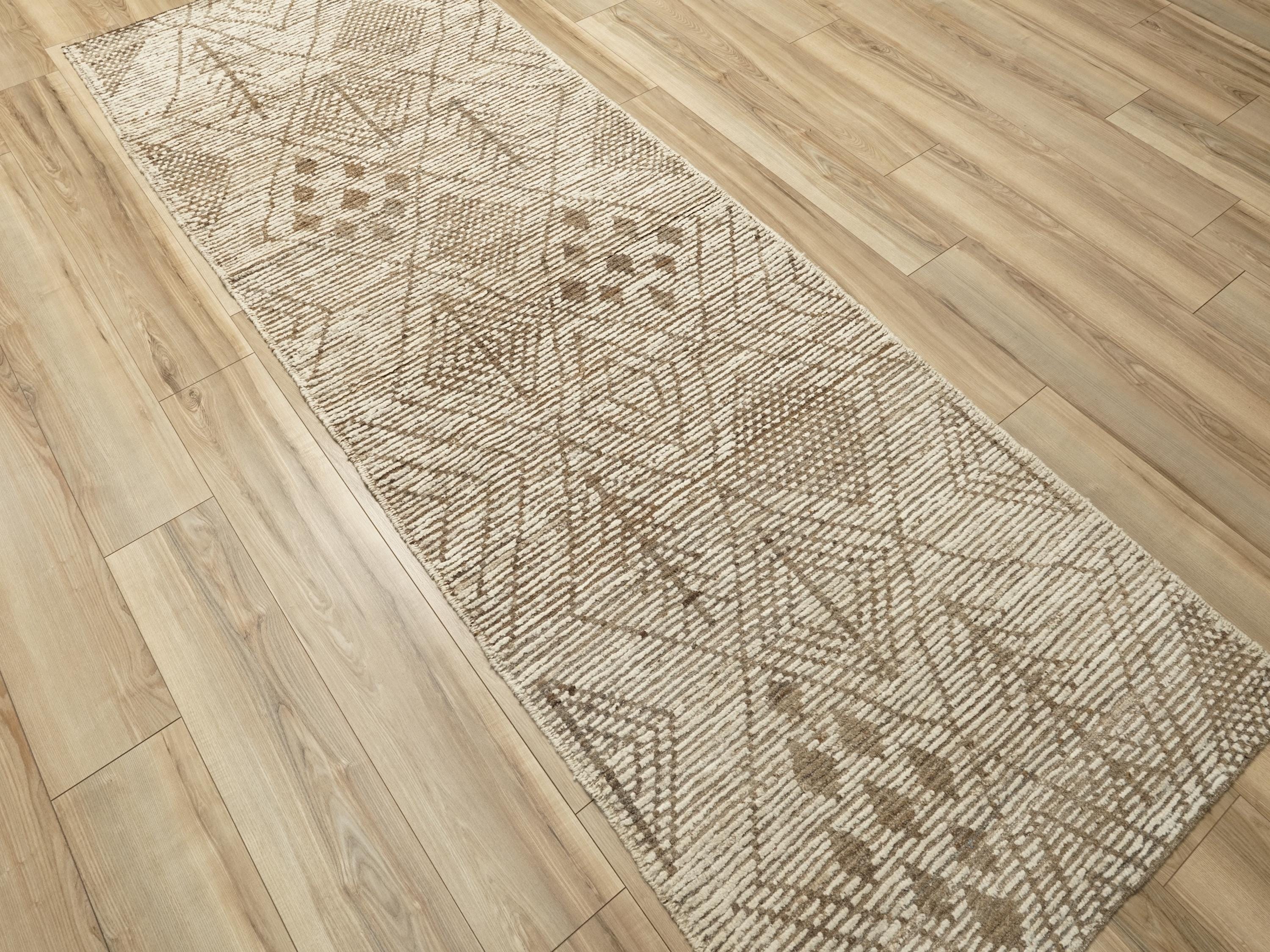 10 Ft Beige Moroccan Runner Rug - Hand Knotted Wool Runner