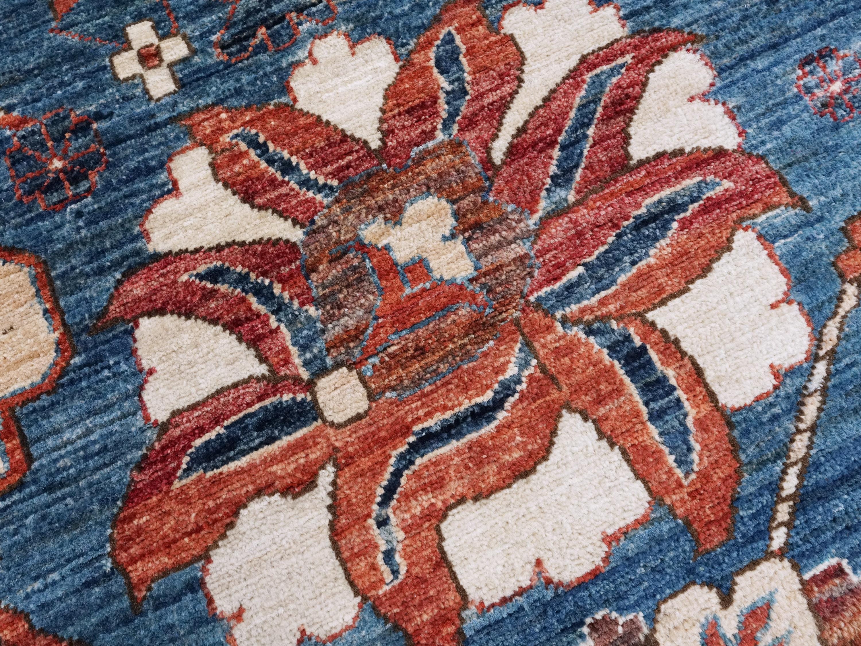 6x9 Ft Blue Serapi Rug - Oriental Area Rug - Allover Floral Design
