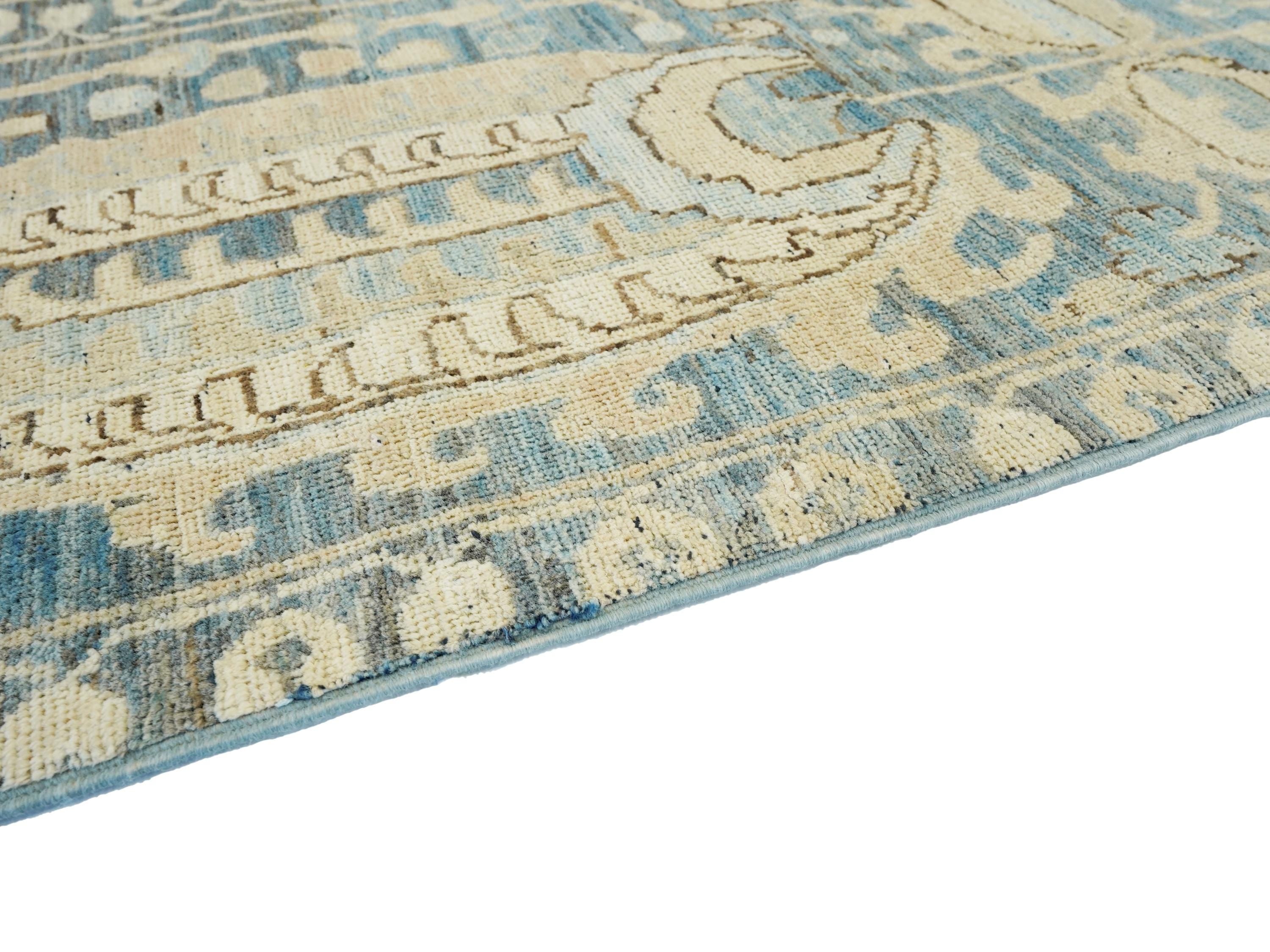 9x11 Ft Blue Serapi Rug - Hand Knotted Antique Rug - Persian Design