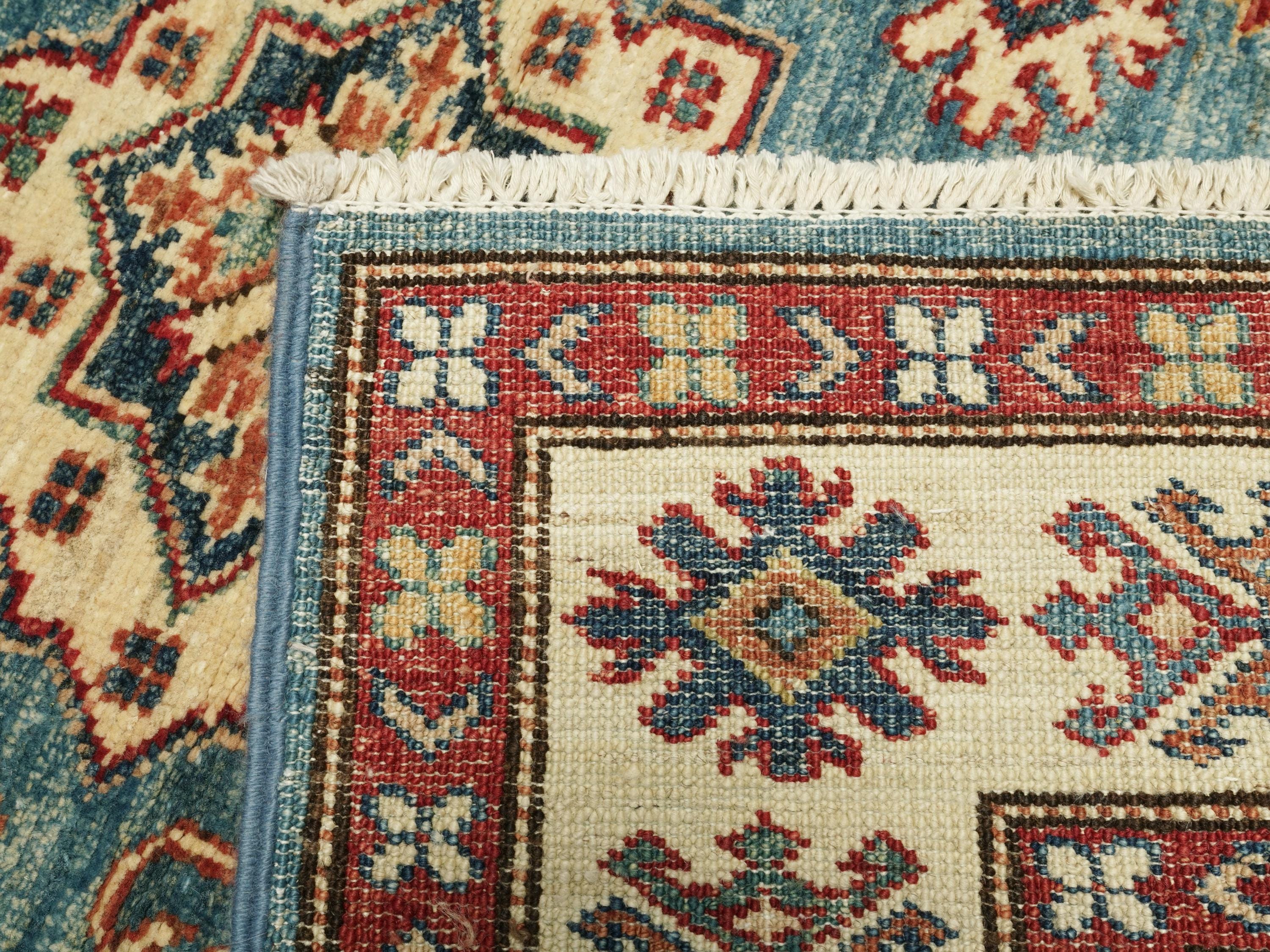 3x4 Ft Light Blue Kazak Rug - Handmade Afghan Area Rug
