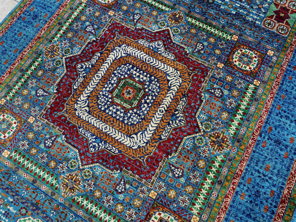 6x8 Ft Blue Mamluk Rug - Hand Knotted Oriental Area Rug