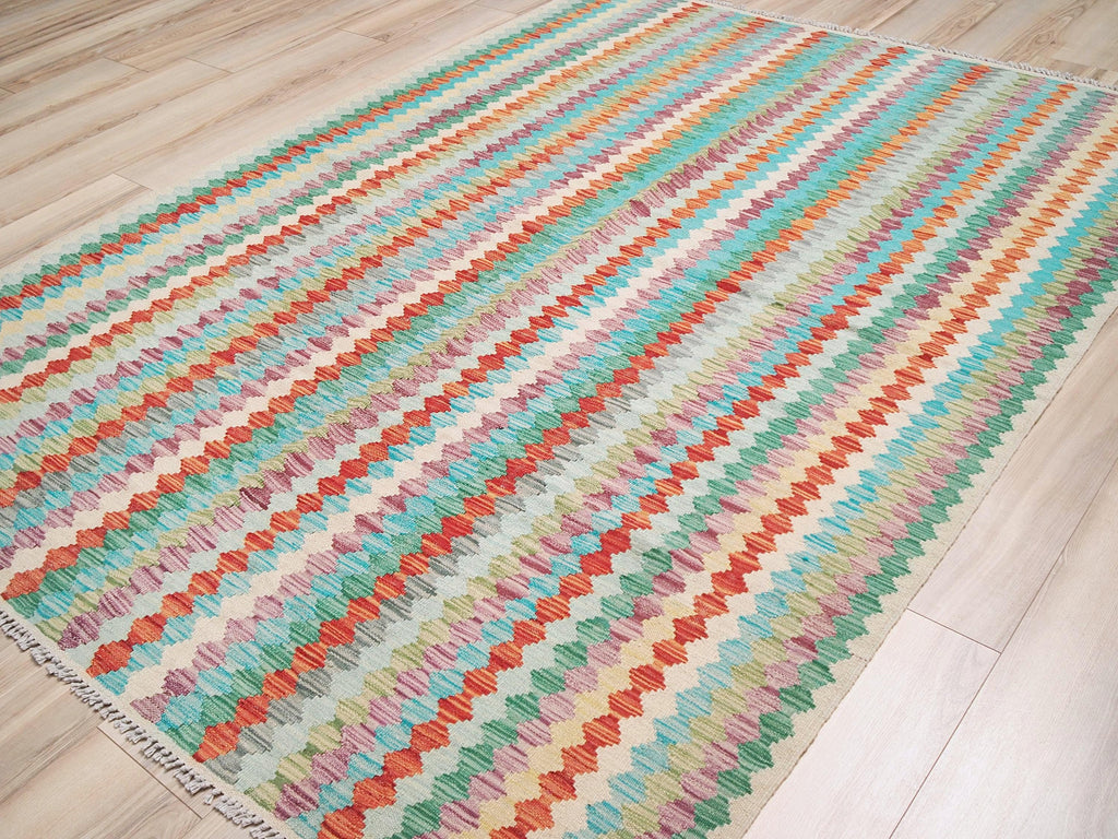 6x8 Ft Maimana Kilim Rug - Colorful Afghan Flat Weave