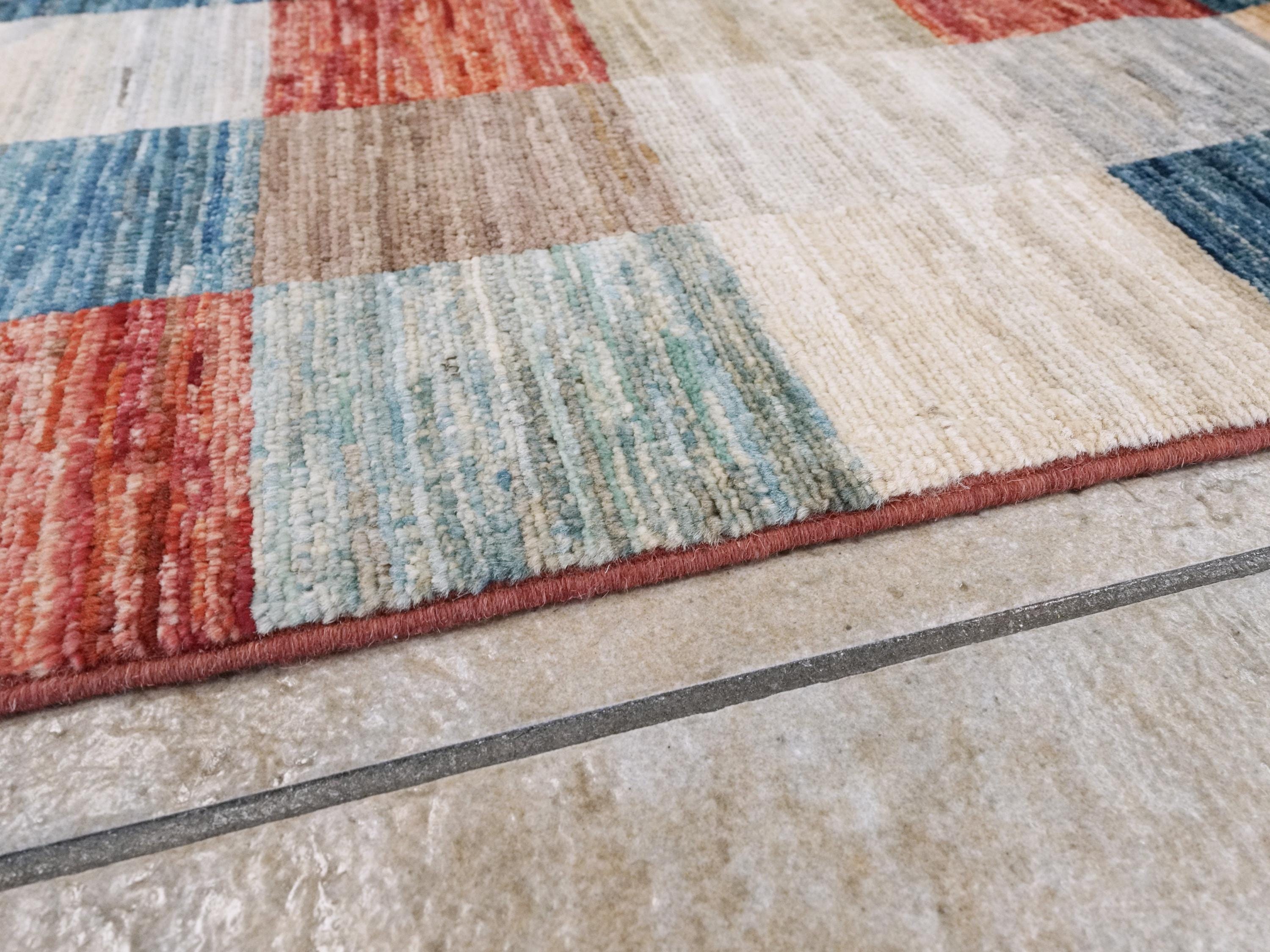 7x10 Multicolor Gabbeh Rug - Afghan Wool Area Rug - Geometric Design