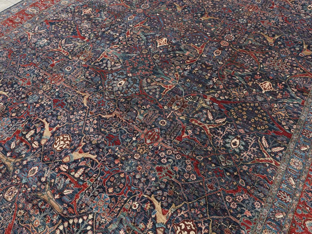12x15 Afghan Serapi Rug - Hand Knotted Wool - Blue Oriental Design
