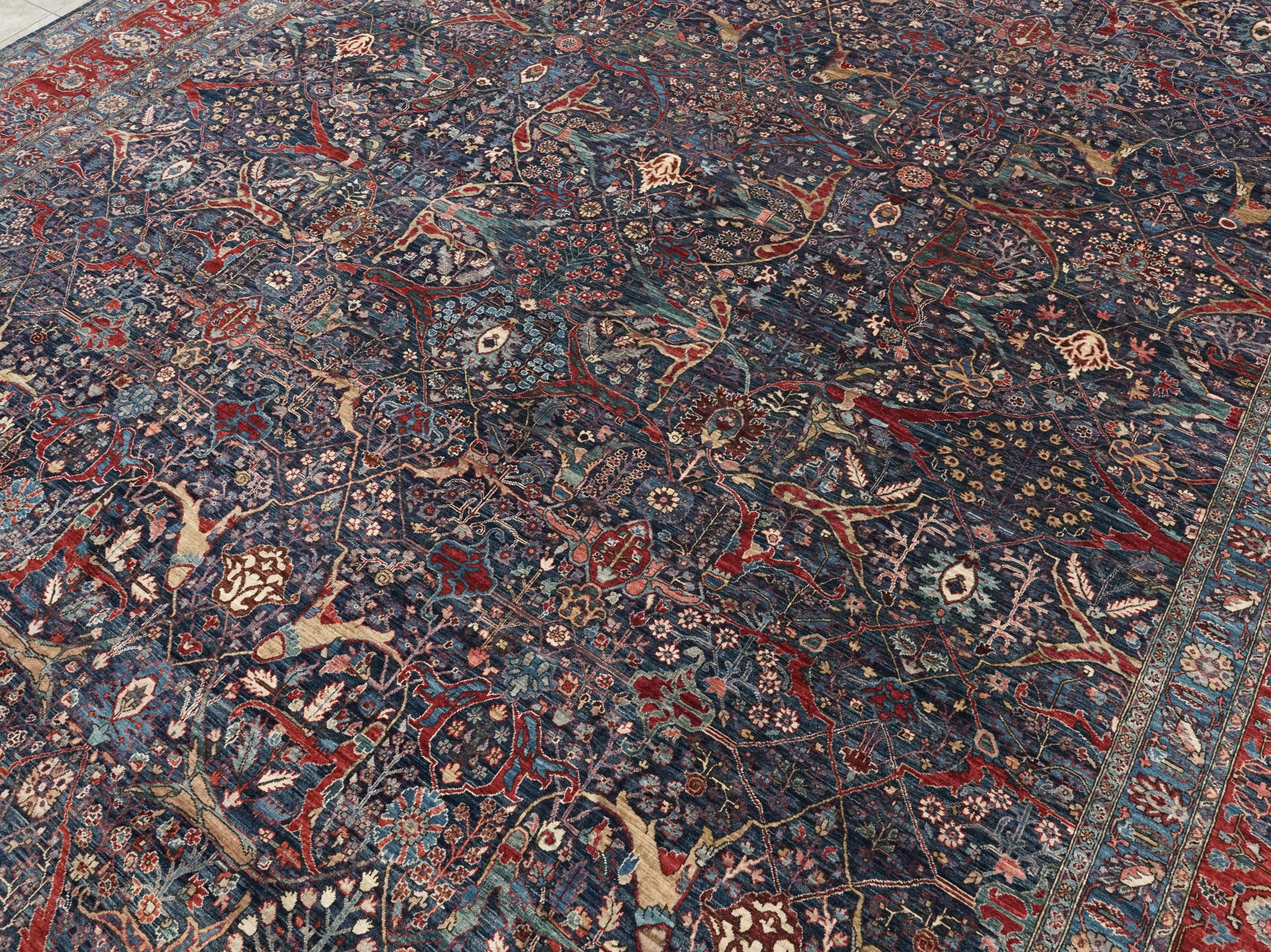 12x15 Afghan Serapi Rug - Hand Knotted Wool - Blue Oriental Design