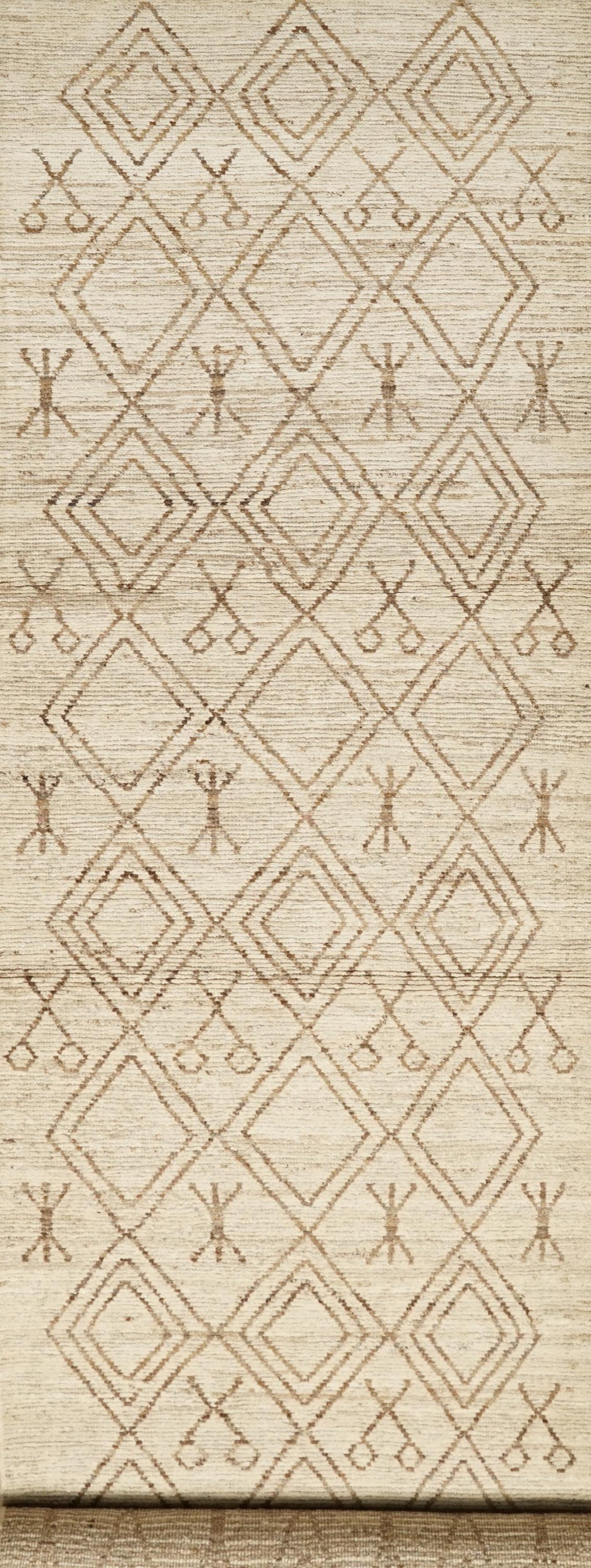 16 Ft Beige Moroccan Runner Rug - Afghan Wool Hallway Rug
