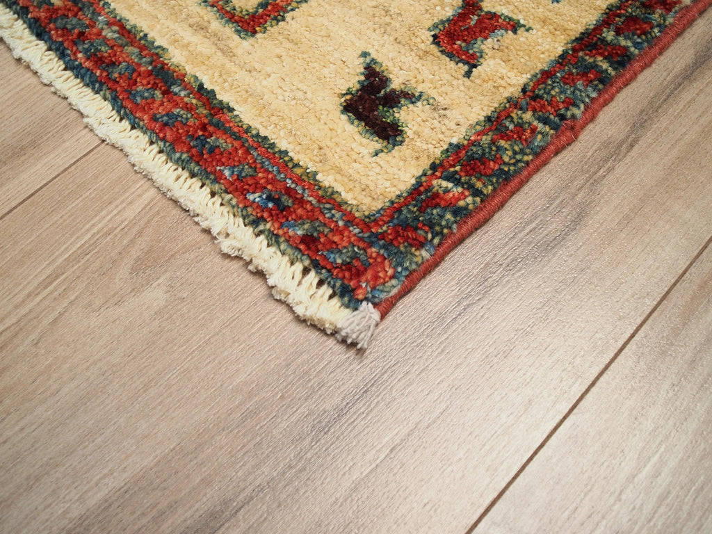 1x2 Ft Beige Heriz Rug - Afghan Wool Accent Rug