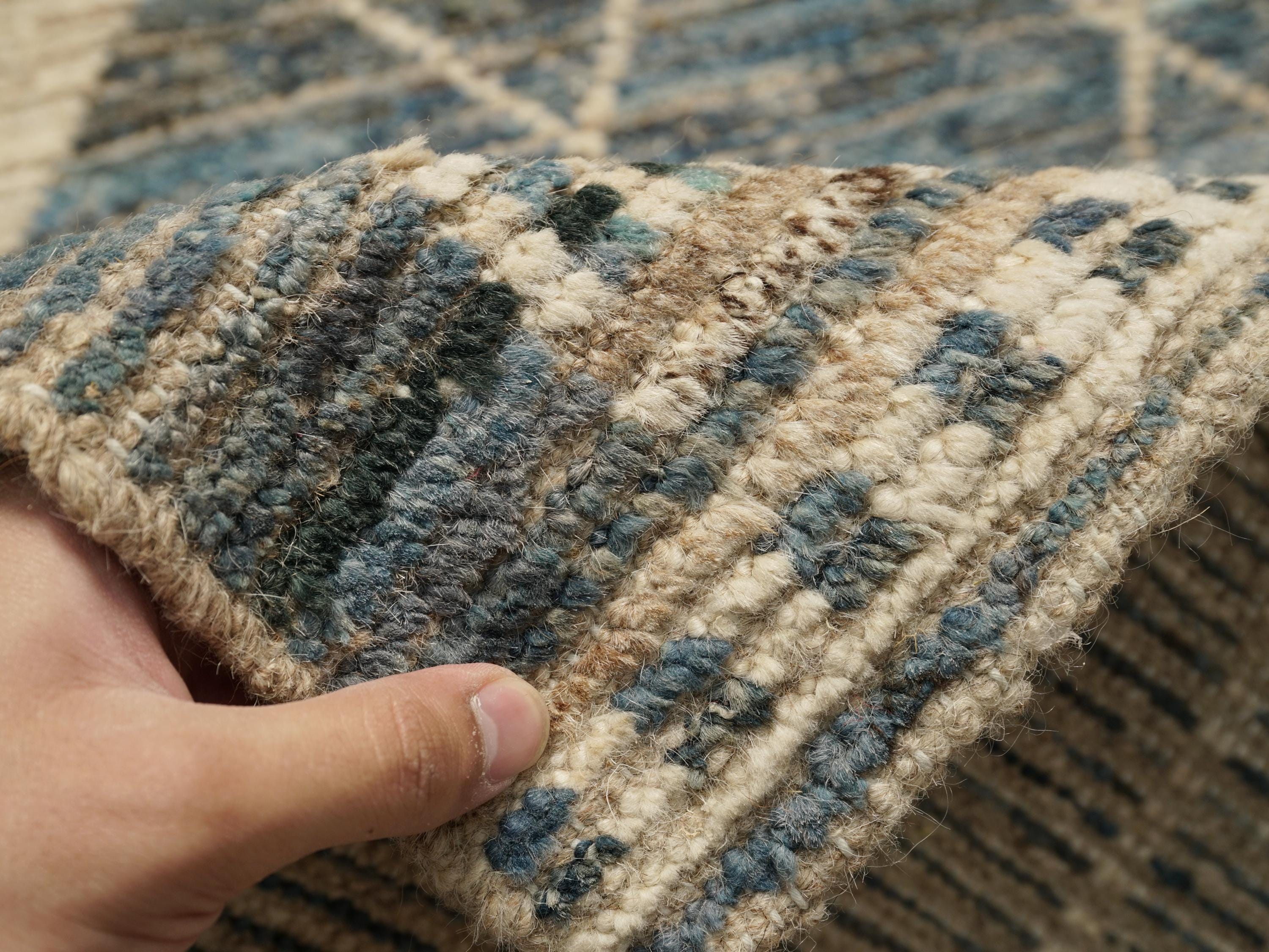 16 Ft Blue Moroccan Runner Rug - Afghan Handmade Wool Rug