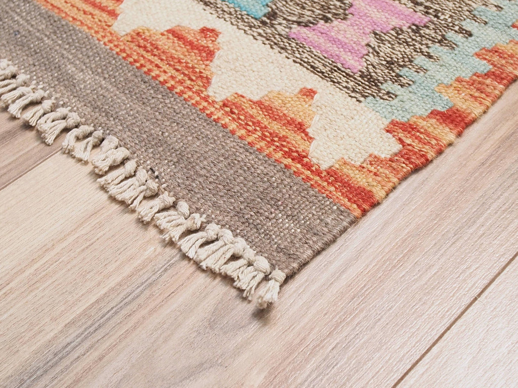 5x6 Ft Orange Tribal Kilim Rug - Flat Weave Wool Rug