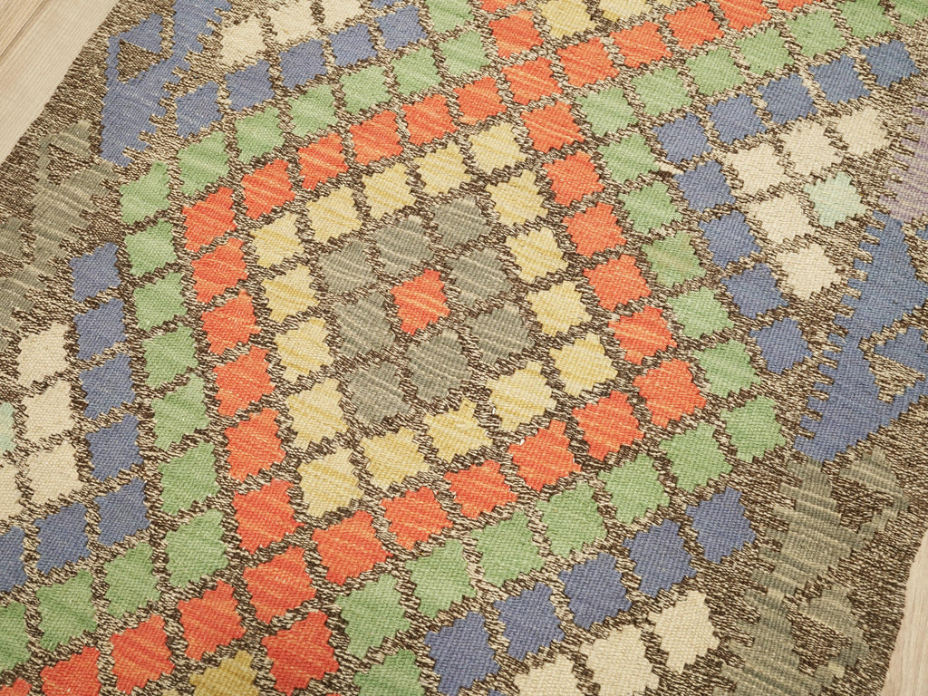 9 Ft Orange Kilim Runner Rug - Traditional Flat Weave