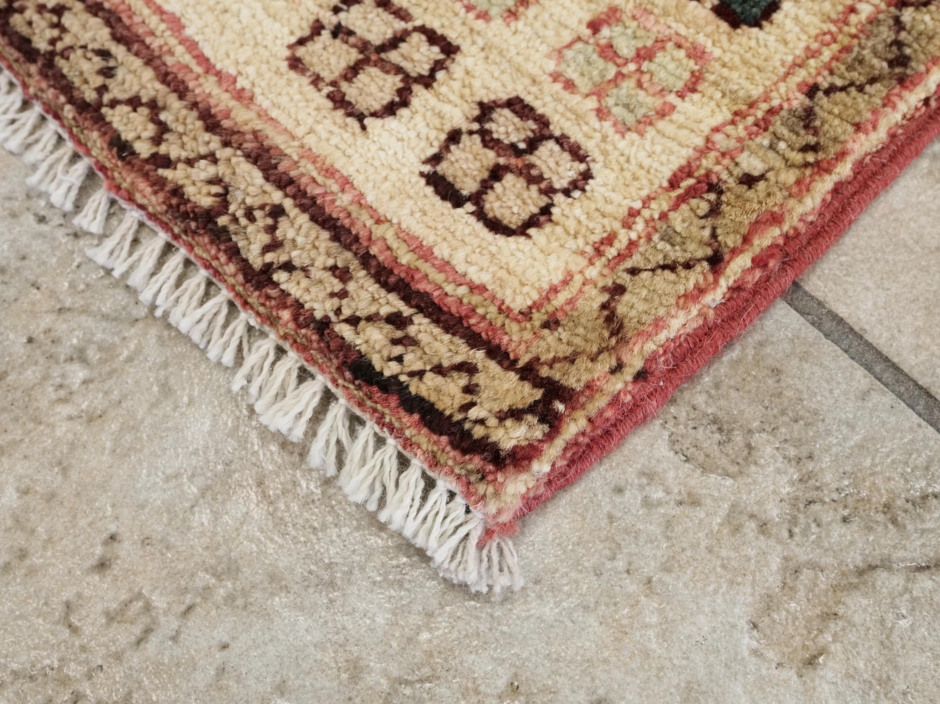 1x2 Ft Hand Knotted Beige Serapi Rug - Ghazni Wool Oriental Rug