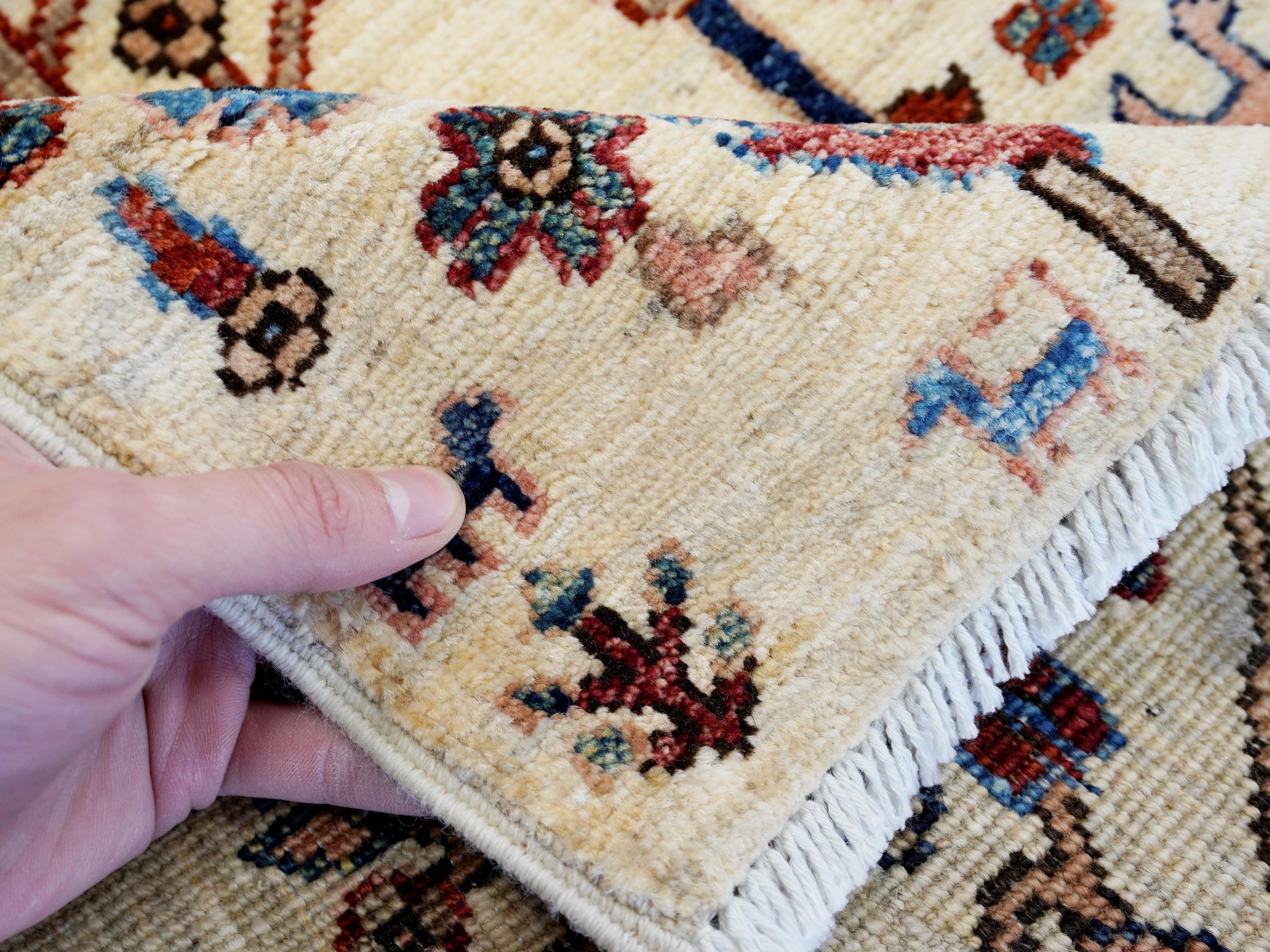 3x5 Ft Beige Serapi Rug - Handmade Afghan Rug - Floral Design