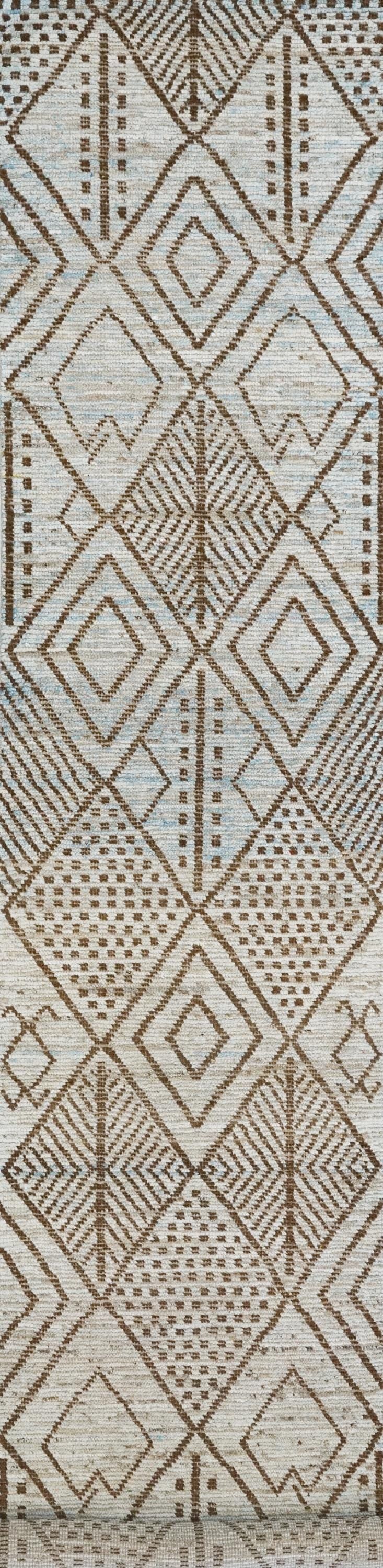 16 Ft Light Blue Moroccan Runner Rug - Hand Knotted Wool Rug