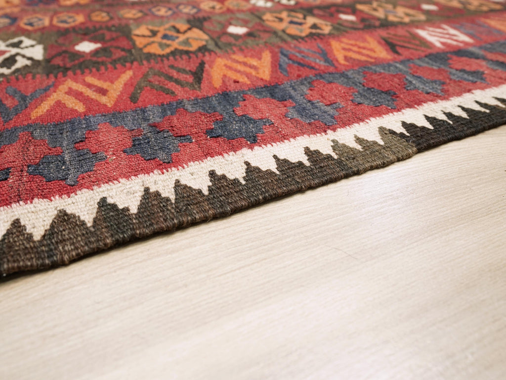 9x14 Ft Burgundy Maimana Kilim Rug - Vintage Flat Weave - Tribal Design