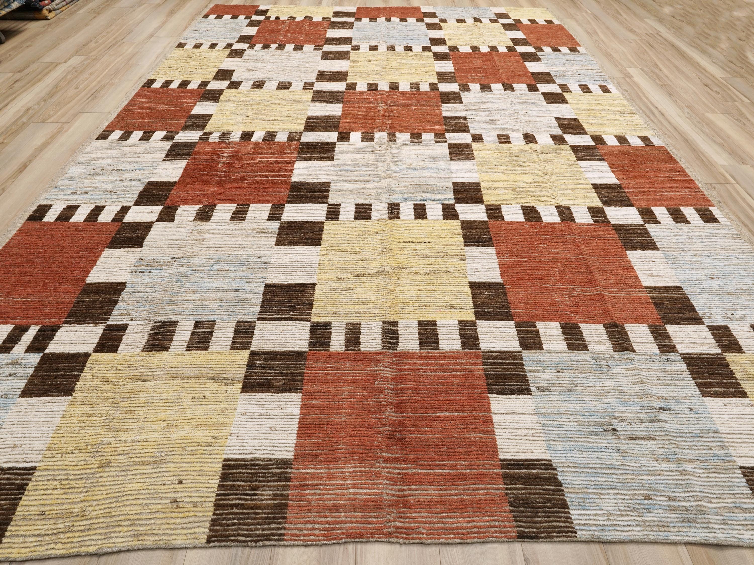 10x14 Ft Red & Yellow Moroccan Rug - Contemporary Area Rug