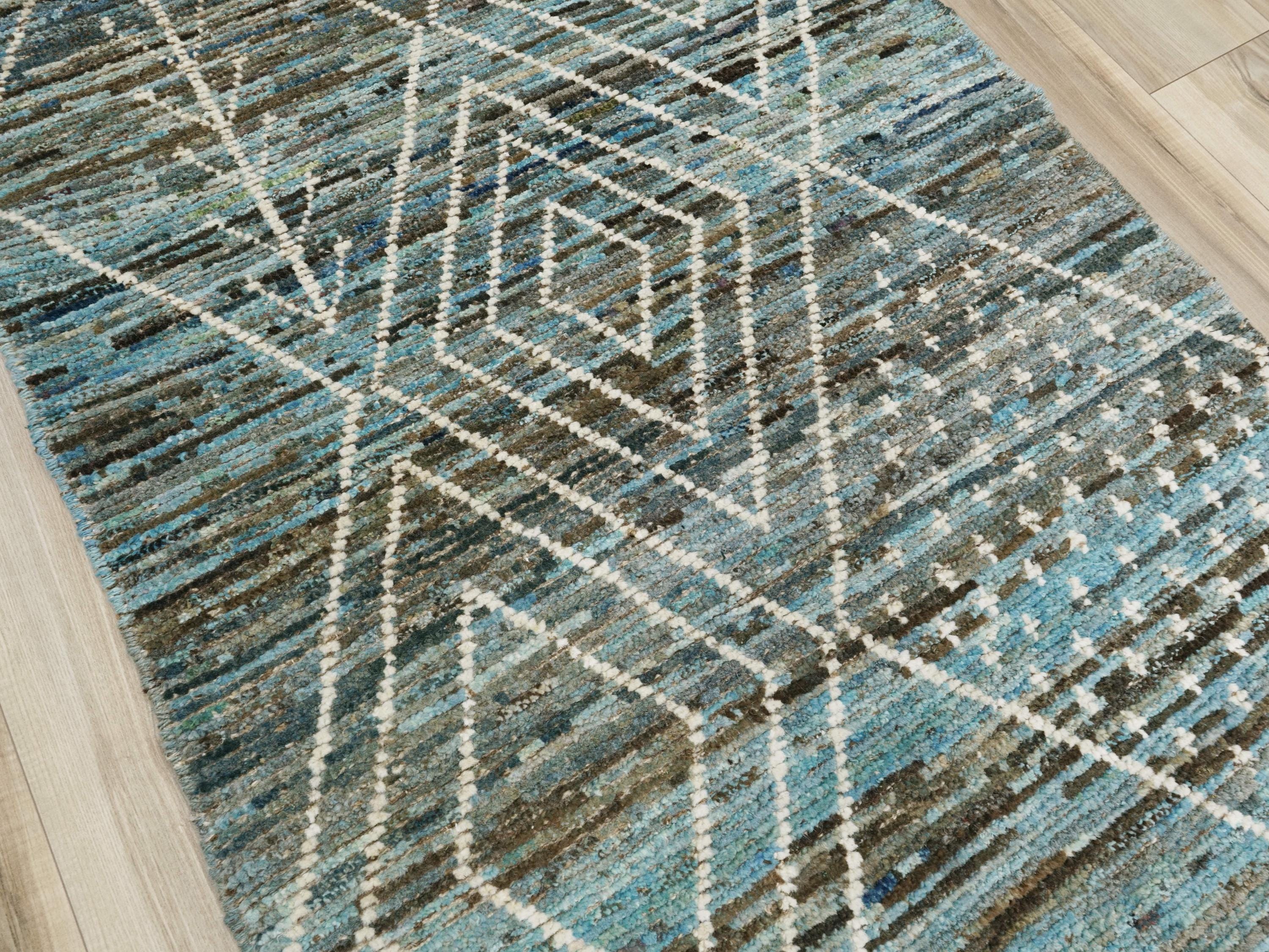 3x5 Ft Cyan Moroccan Rug - Hand Knotted Area Rug