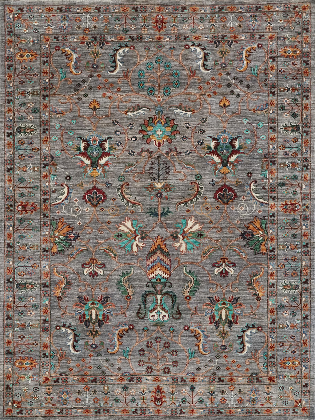 5x7 Ft Gray Serapi Rug - Hand Knotted Floral Rug