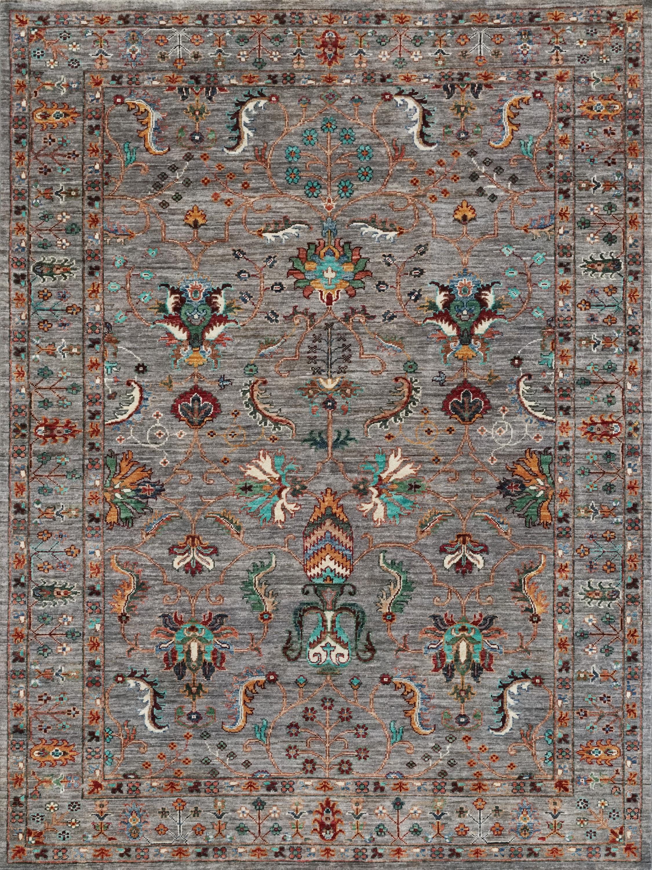 5x7 Ft Gray Serapi Rug - Hand Knotted Floral Rug