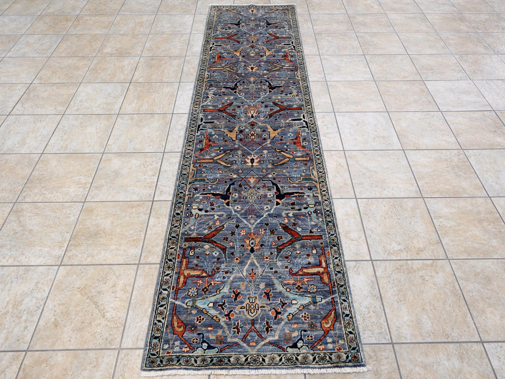10 Ft Gray Serapi Runner Rug - Hand Knotted Hallway Rug - Persian Design
