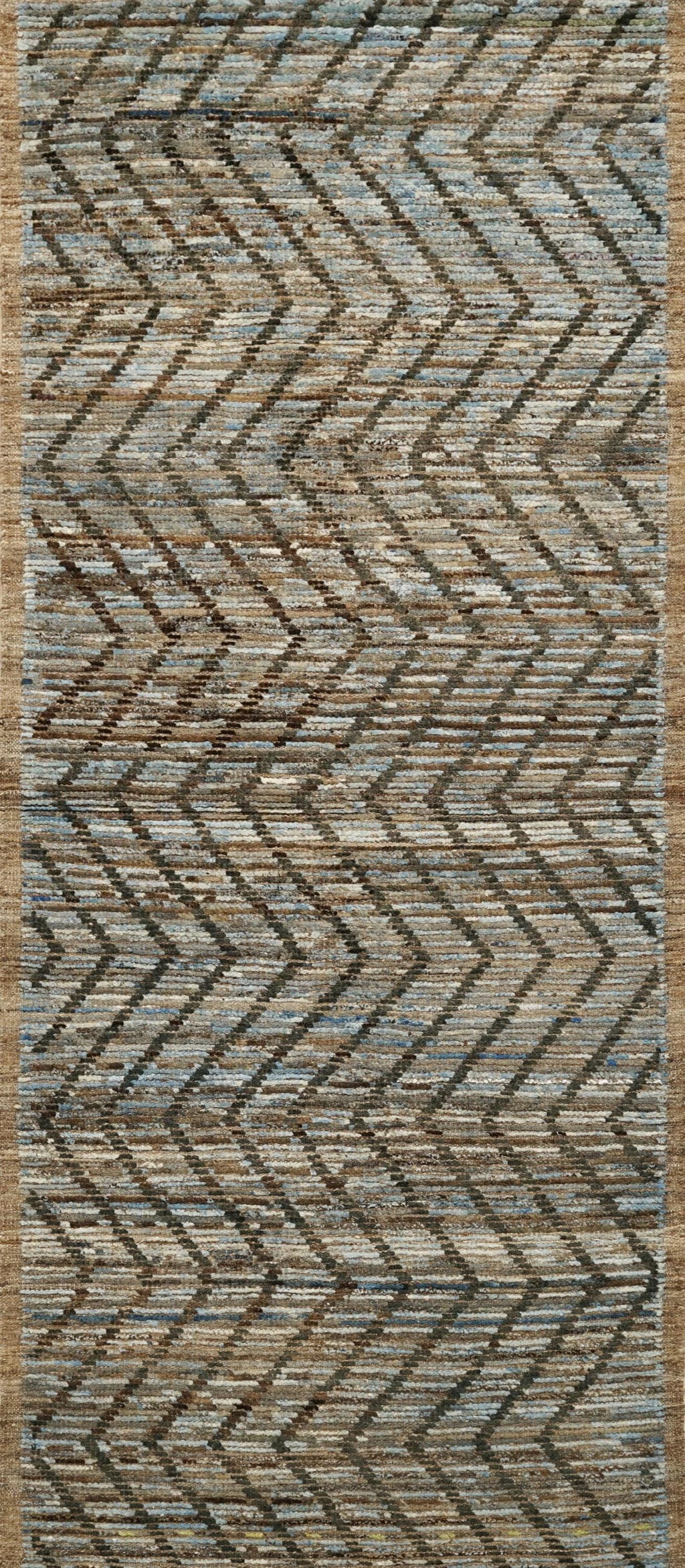 10 Ft Handmade Moroccan Runner Rug - Blue & Brown Afghan Rug