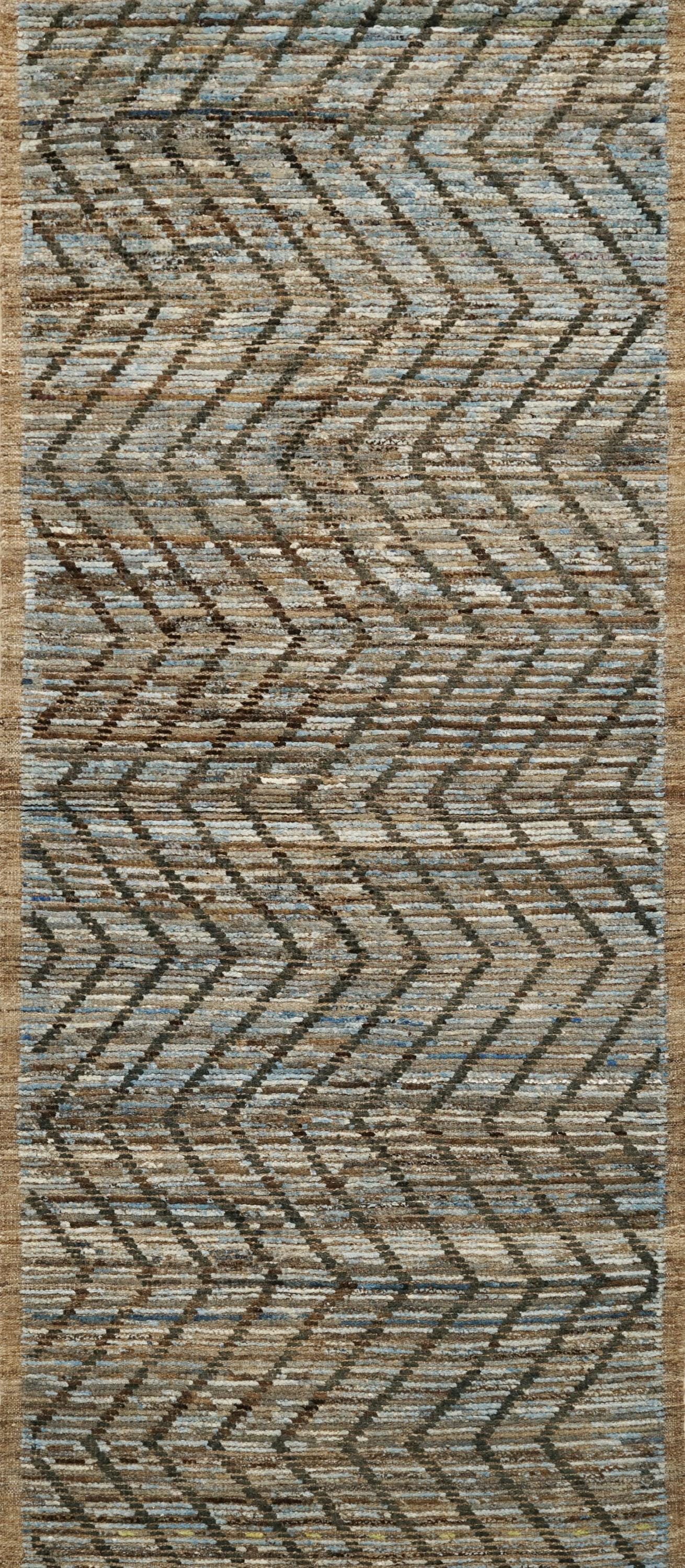 10 Ft Handmade Moroccan Runner Rug - Blue & Brown Afghan Rug