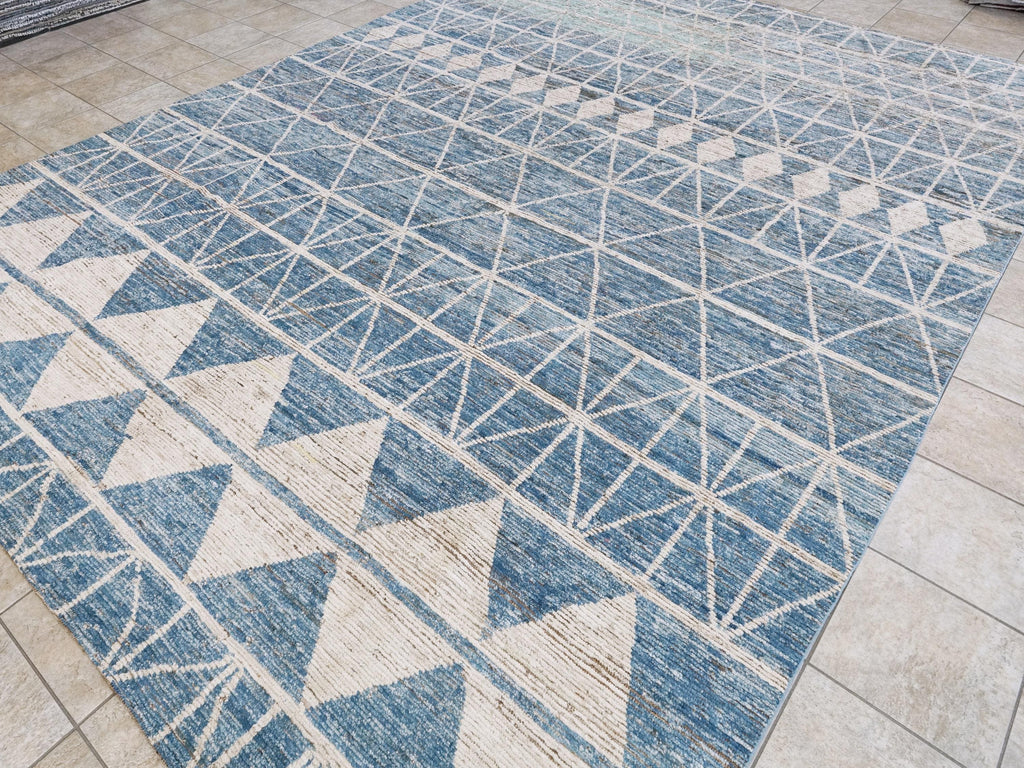 10x14 Ft Blue & White Moroccan Rug - Afghan Handmade Wool Rug