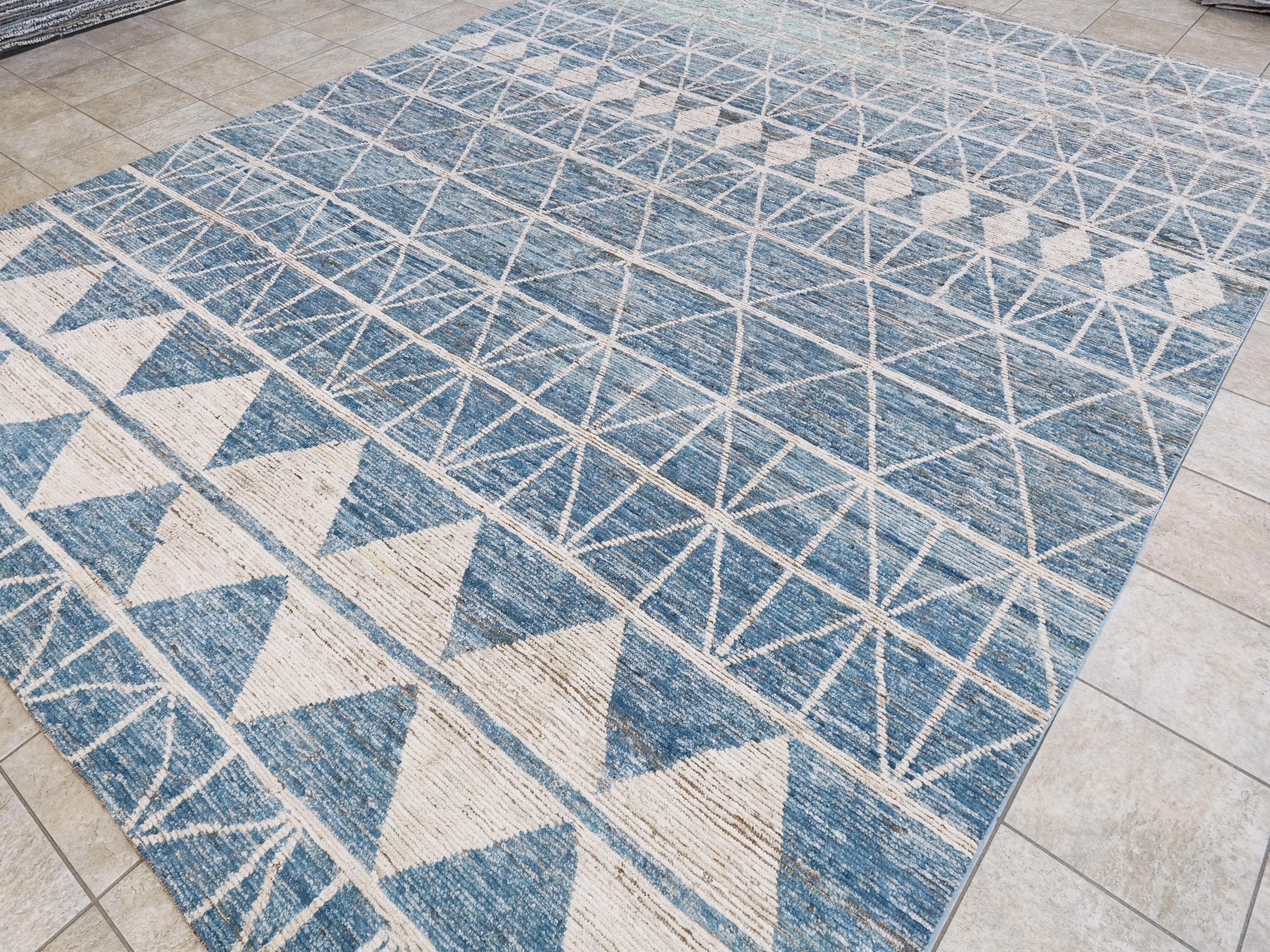 10x14 Ft Blue & White Moroccan Rug - Afghan Handmade Wool Rug