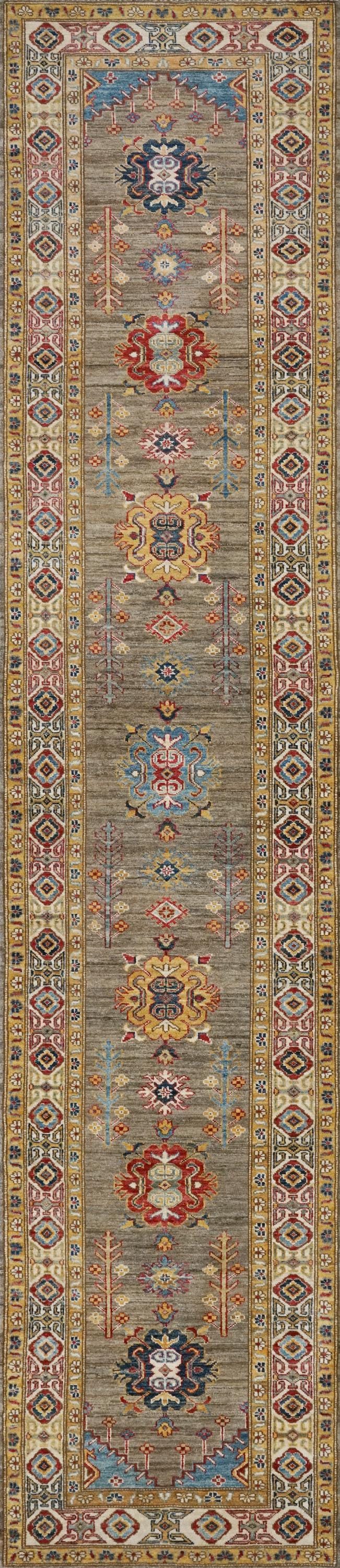 13 Ft Beige Kazak Runner Rug - Hand Knotted Wool Rug