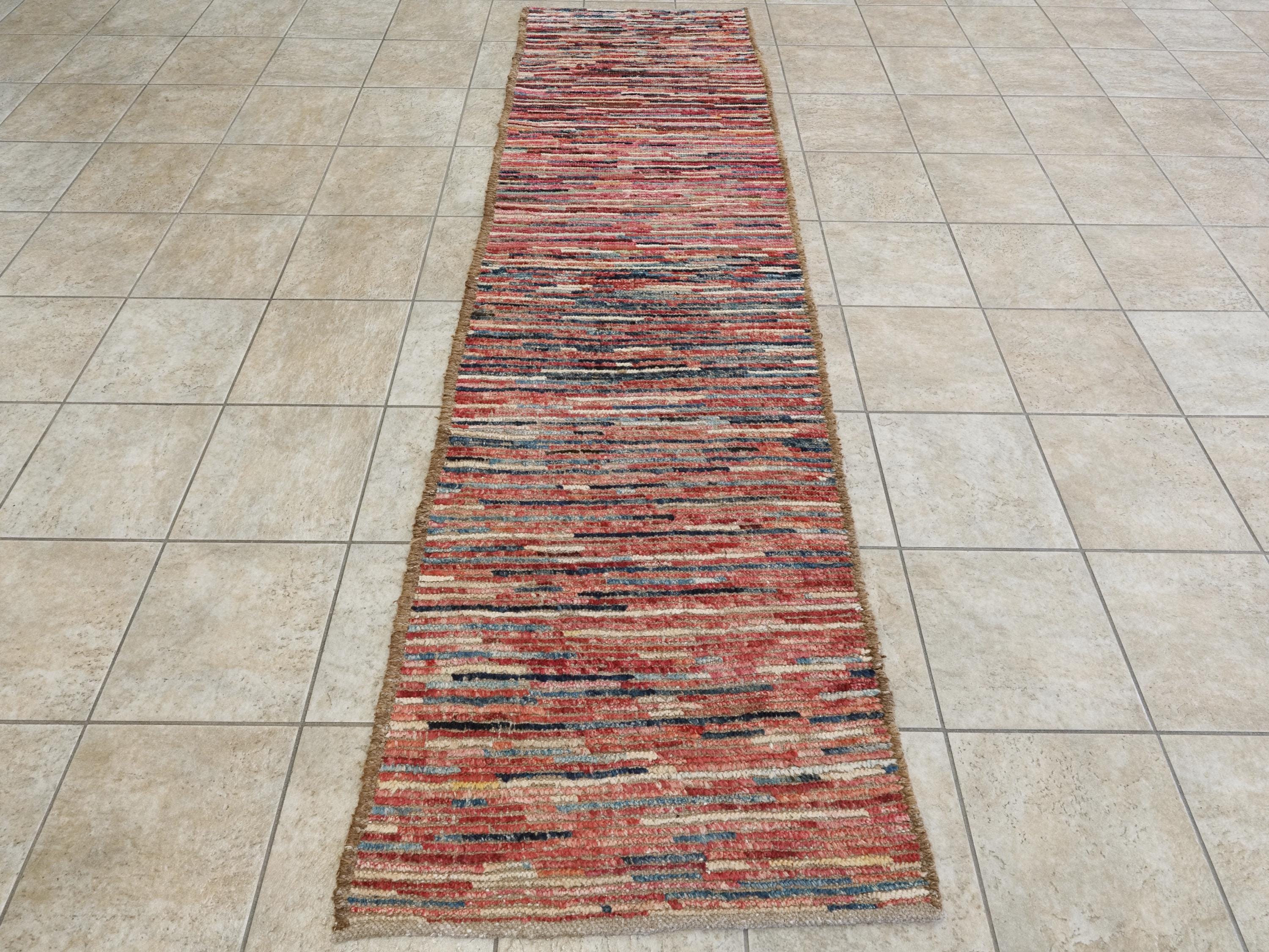 10 Ft Red Moroccan Runner Rug - Afghan Handmade Wool Rug