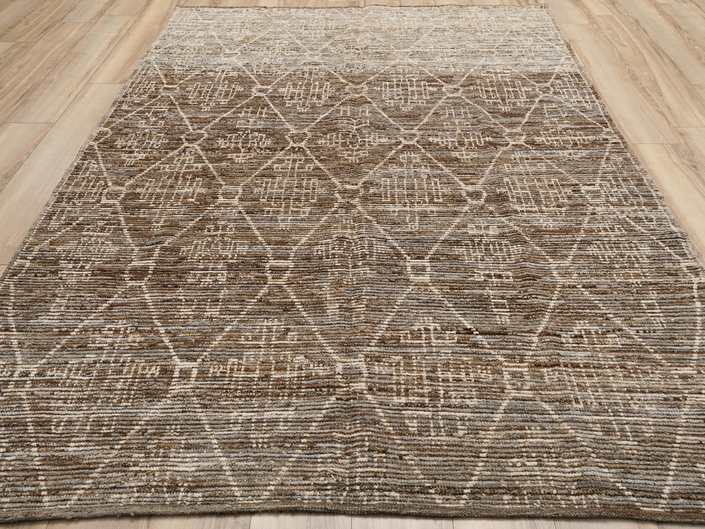 7x10 Ft Brown Moroccan Rug - Hand Knotted Area Rug