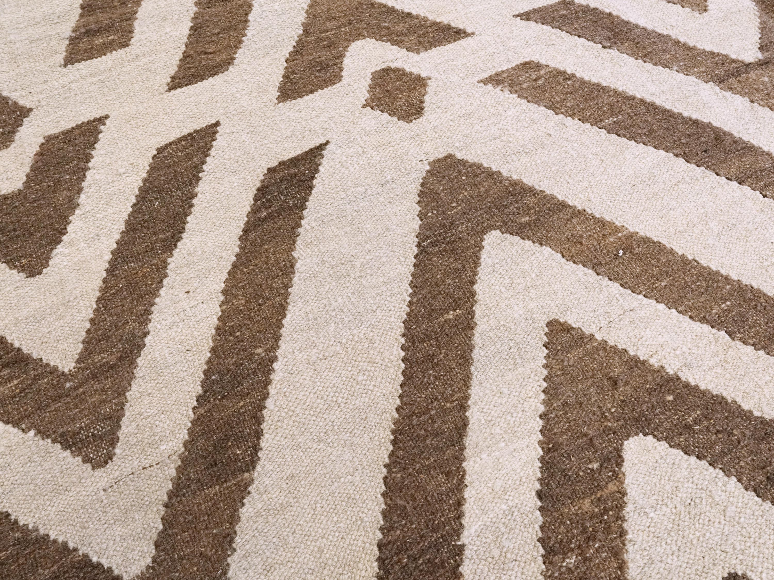 9x12 Ft Brown & Beige Killim Rug - Flat Weave Area Rug
