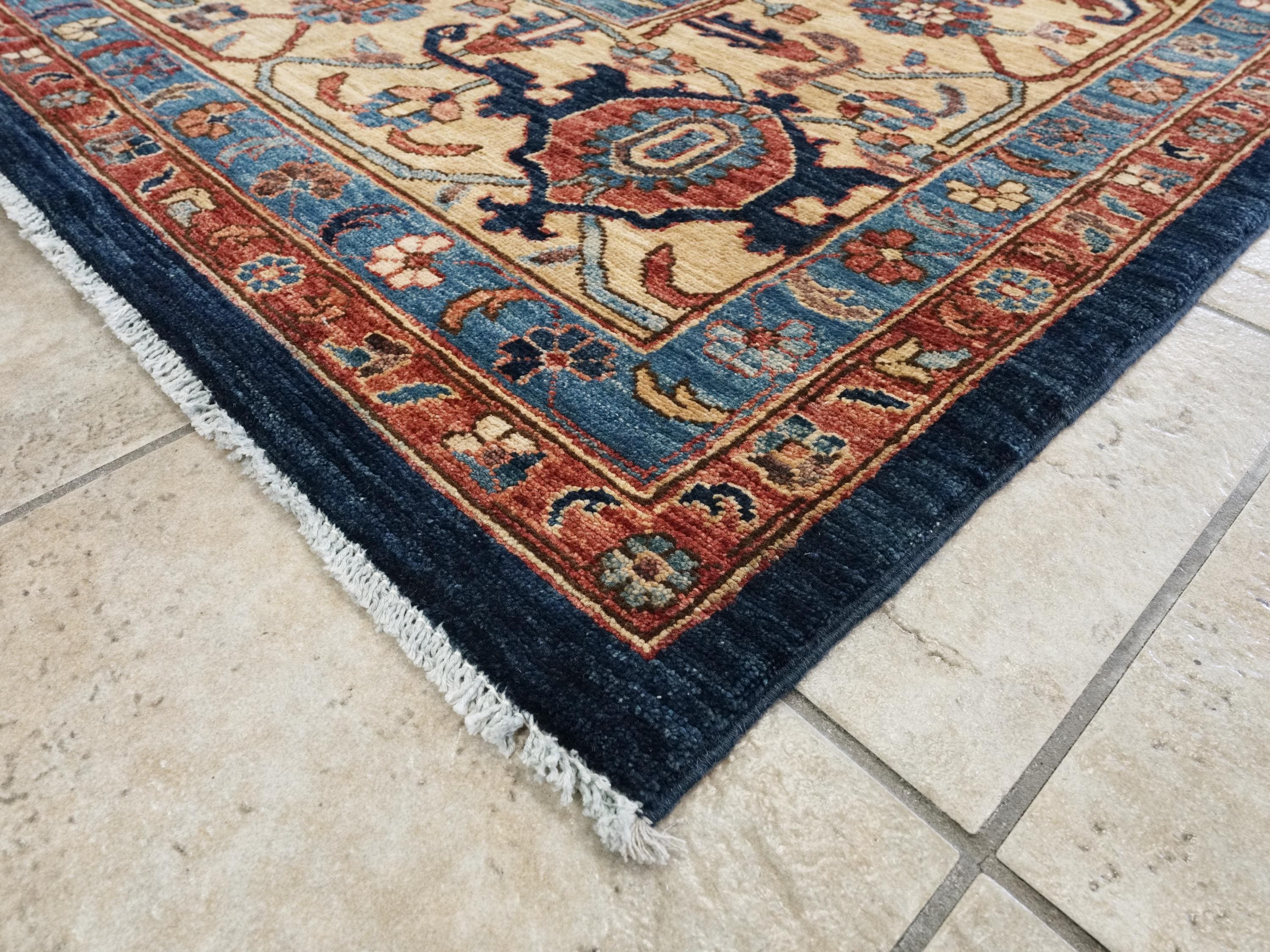 12x15 Ft Hand Knotted Afghan Heriz Rug - Blue & Red Wool Rug