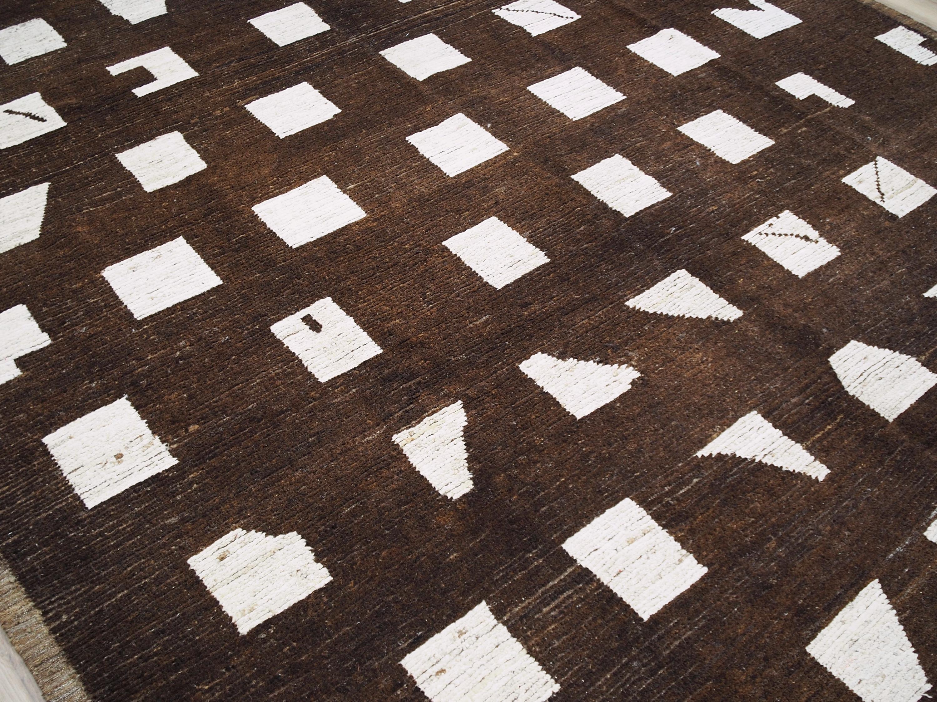 10x12 Ft Hand Knotted Moroccan Rug - Dark Brown Area Rug