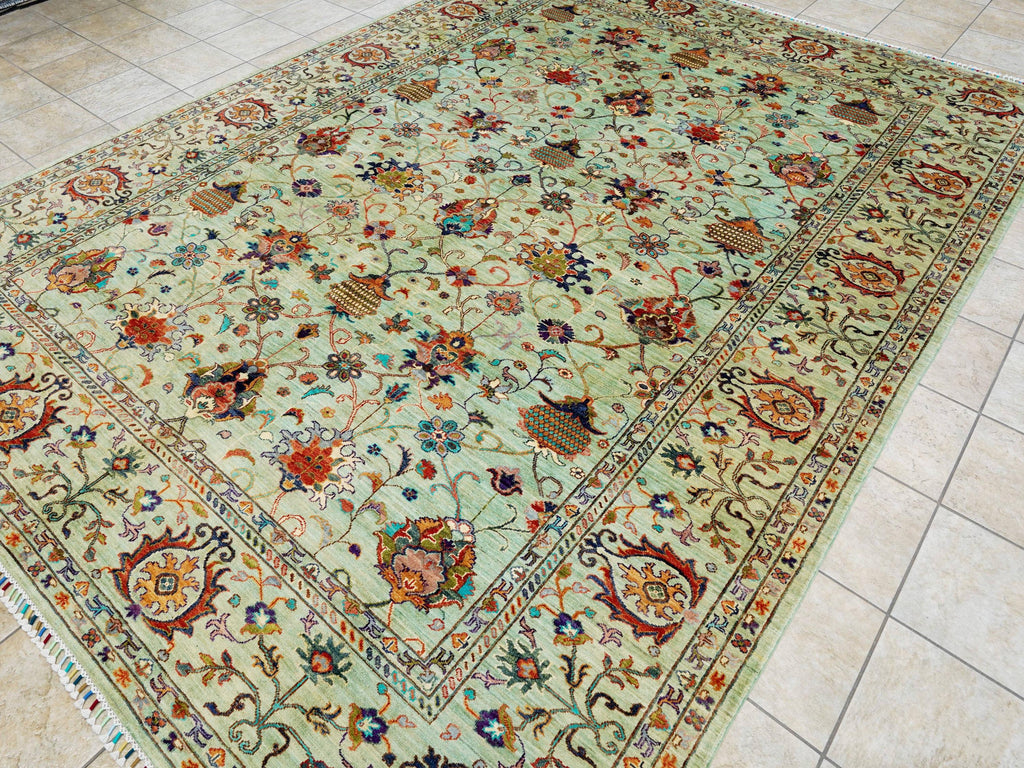 9x12 Ft Green Serapi Rug - Afghan Oriental Area Rug - Persian Design