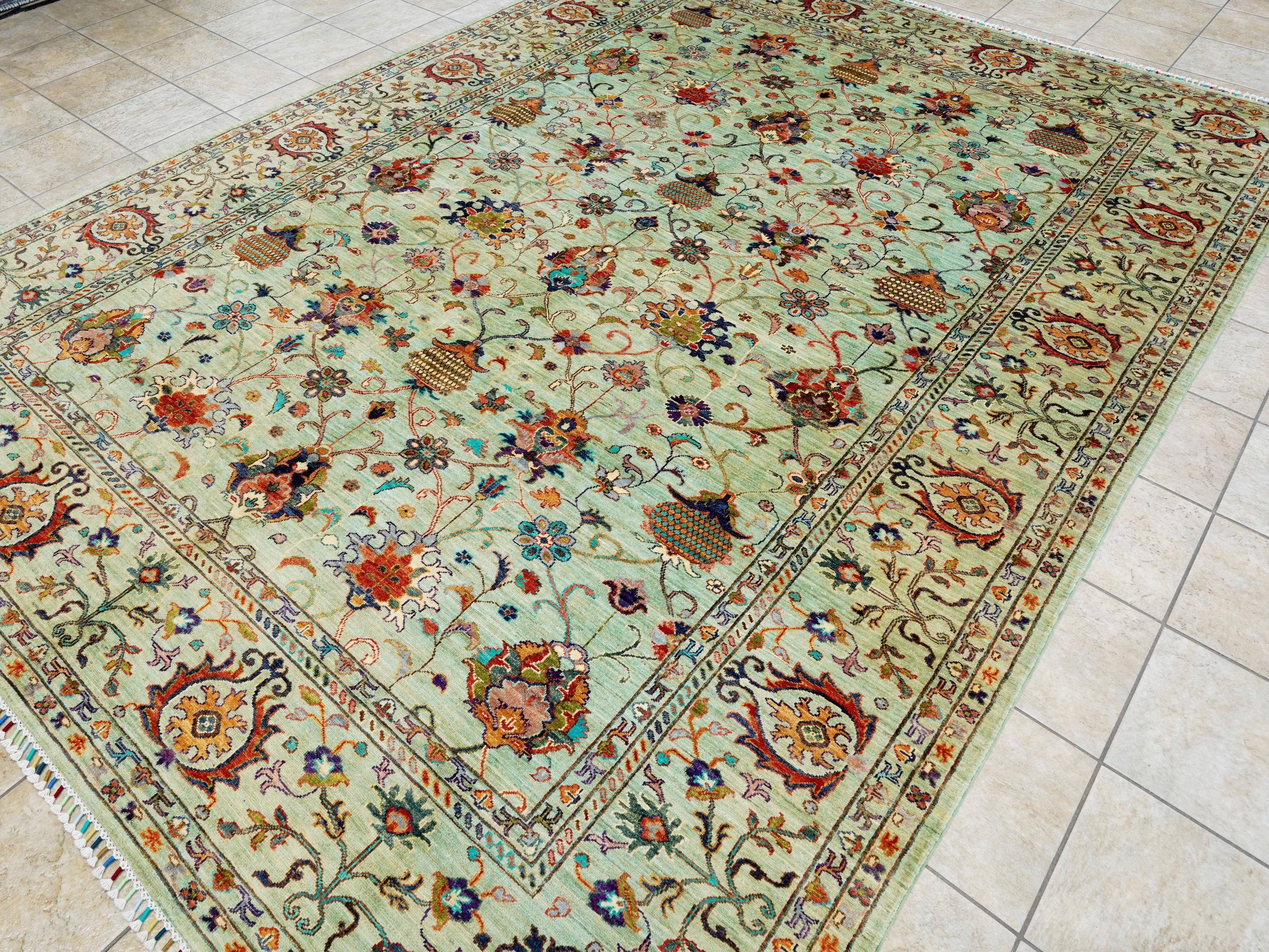 9x12 Ft Green Serapi Rug - Afghan Oriental Area Rug - Persian Design