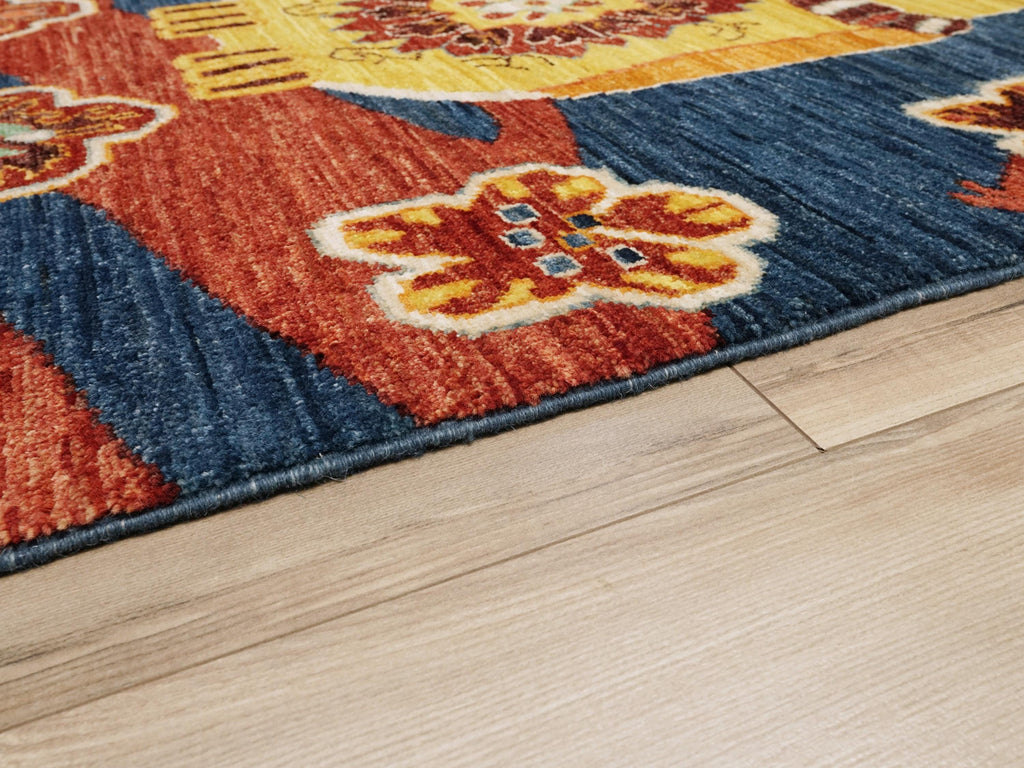 6x9 Ft Blue Owl Rug - Hand Knotted Wool Gabbeh Rug